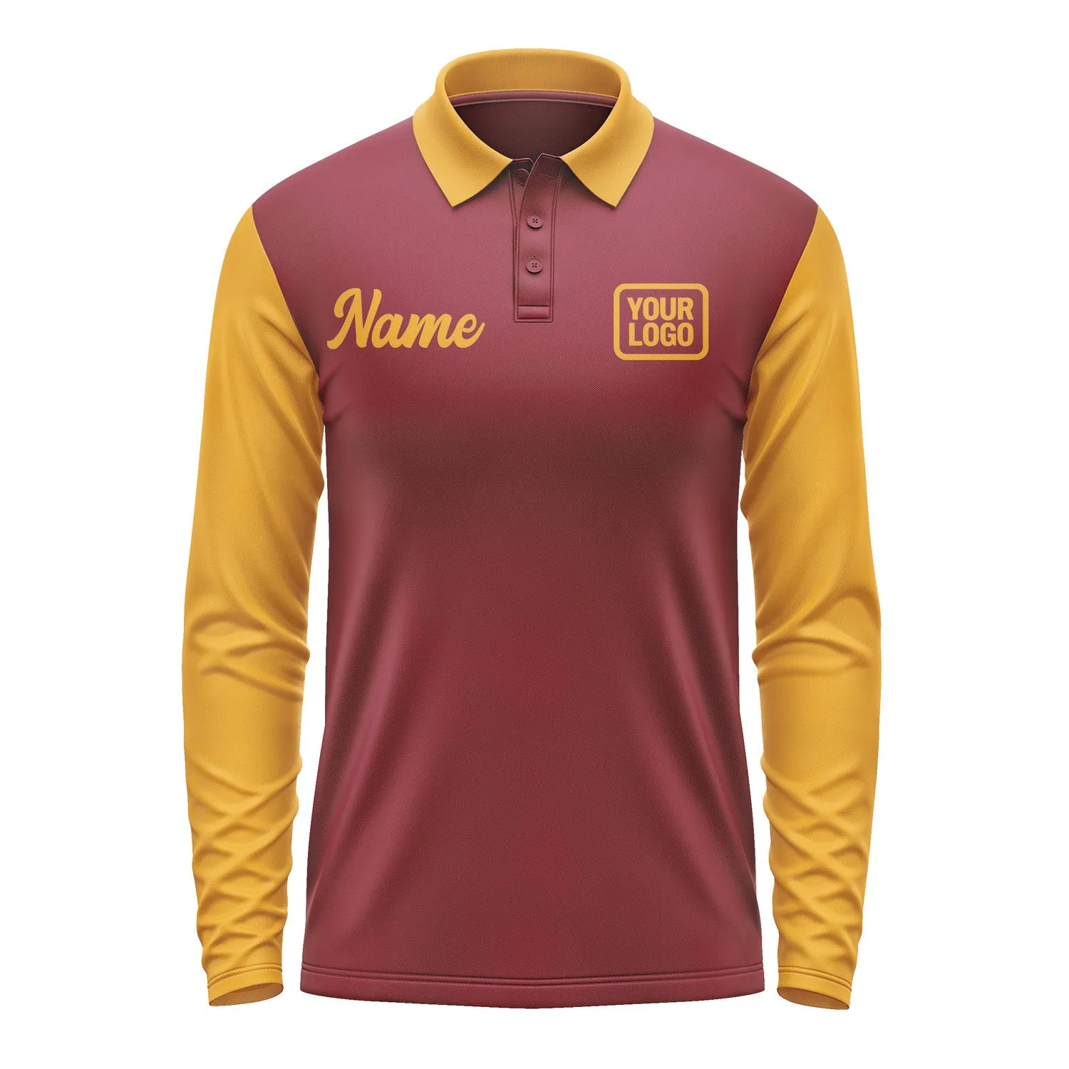Custom Crimson Red Yellow Long Sleeve Polo Shirt sold by Tailorly product image thumbnail 2