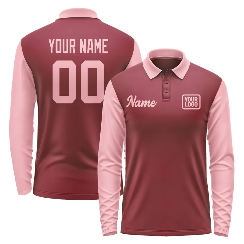 Custom Crimson Red Light Pink Long Sleeve Polo Shirt sold by Tailorly