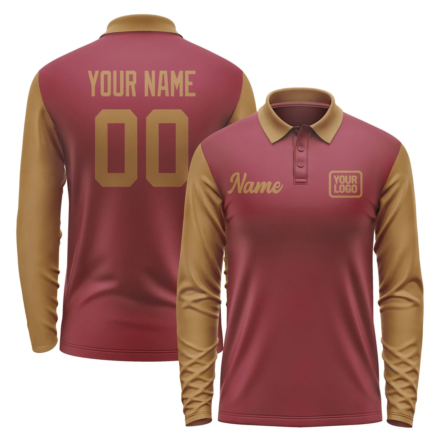 Custom Crimson Red Khaki Long Sleeve Polo Shirt sold by Tailorly