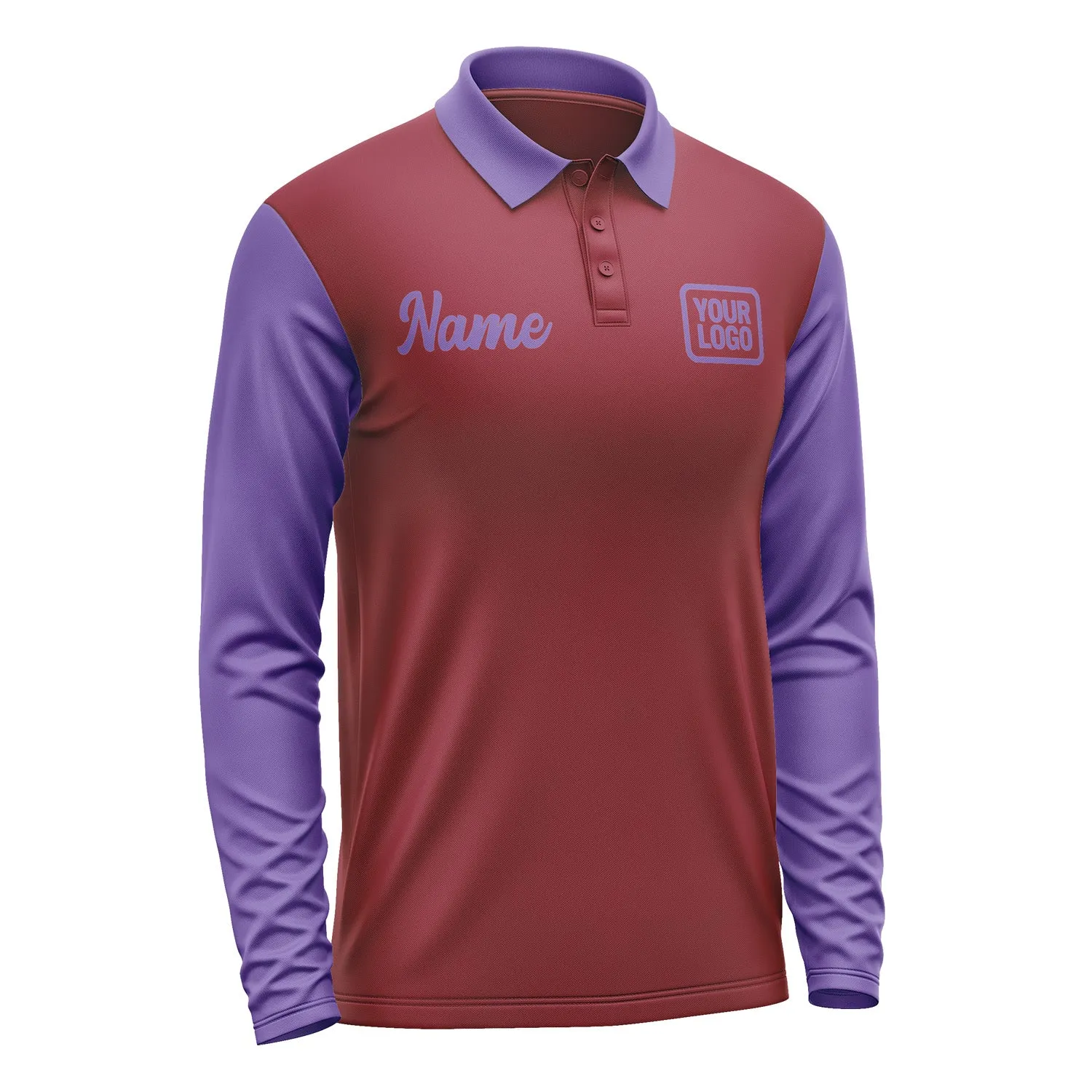 Custom Crimson Red Light Purple Long Sleeve Polo Shirt sold by Tailorly product image thumbnail 4