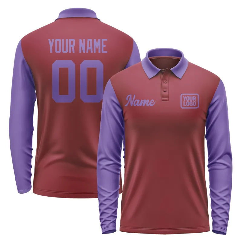 Custom Crimson Red Light Purple Long Sleeve Polo Shirt sold by Tailorly