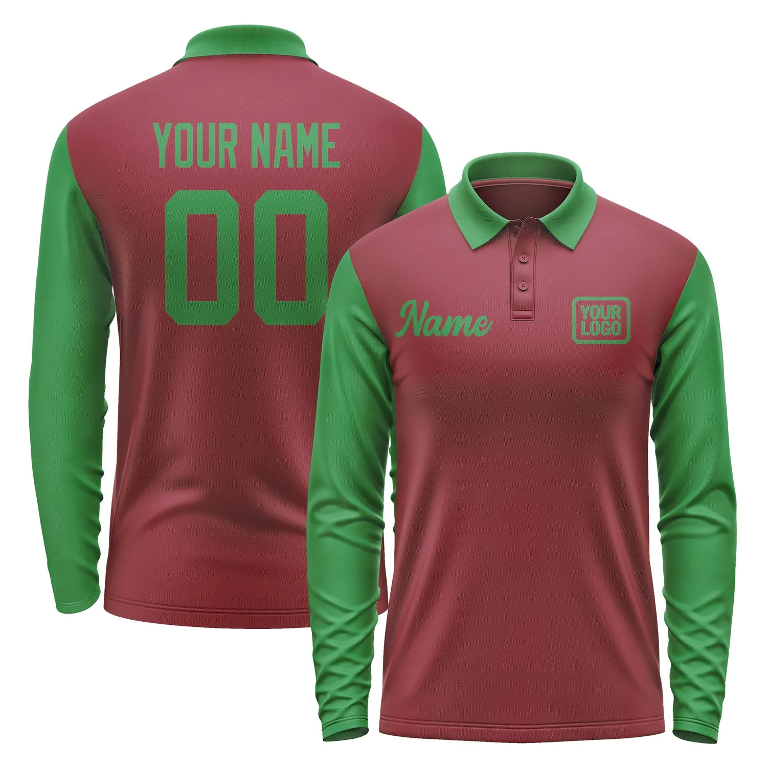 Custom Crimson Red Emerald Green Long Sleeve Polo Shirt sold by Tailorly