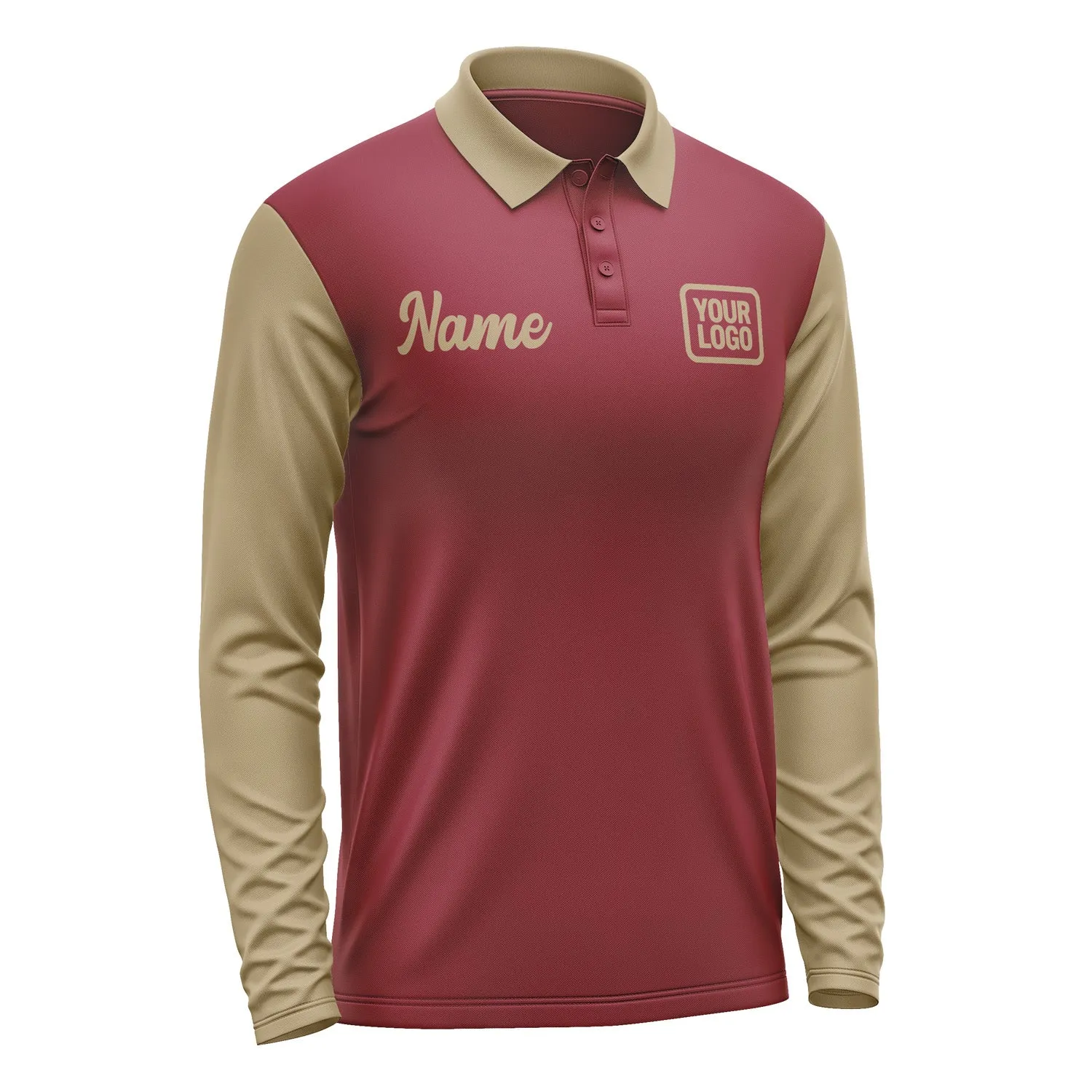 Custom Crimson Red Light Khaki Long Sleeve Polo Shirt sold by Tailorly product image thumbnail 4