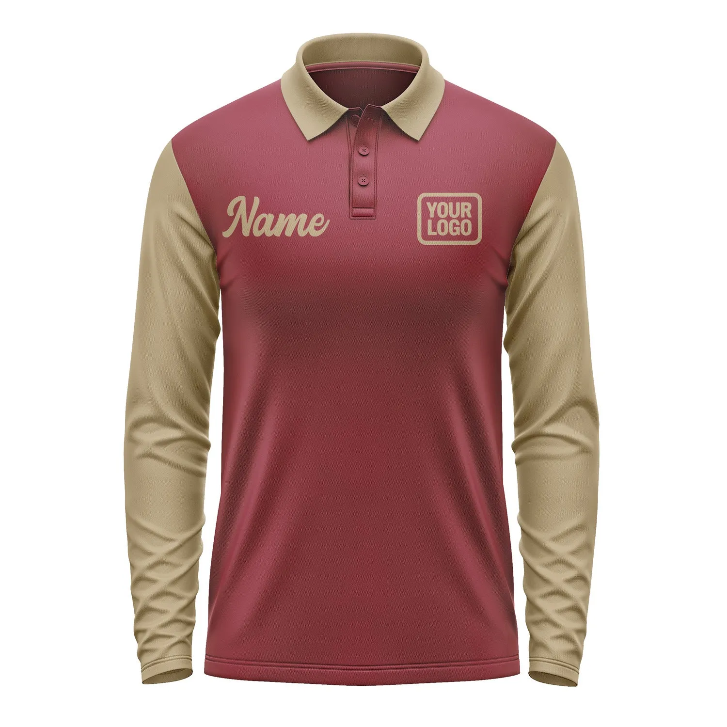 Custom Crimson Red Light Khaki Long Sleeve Polo Shirt sold by Tailorly product image thumbnail 2
