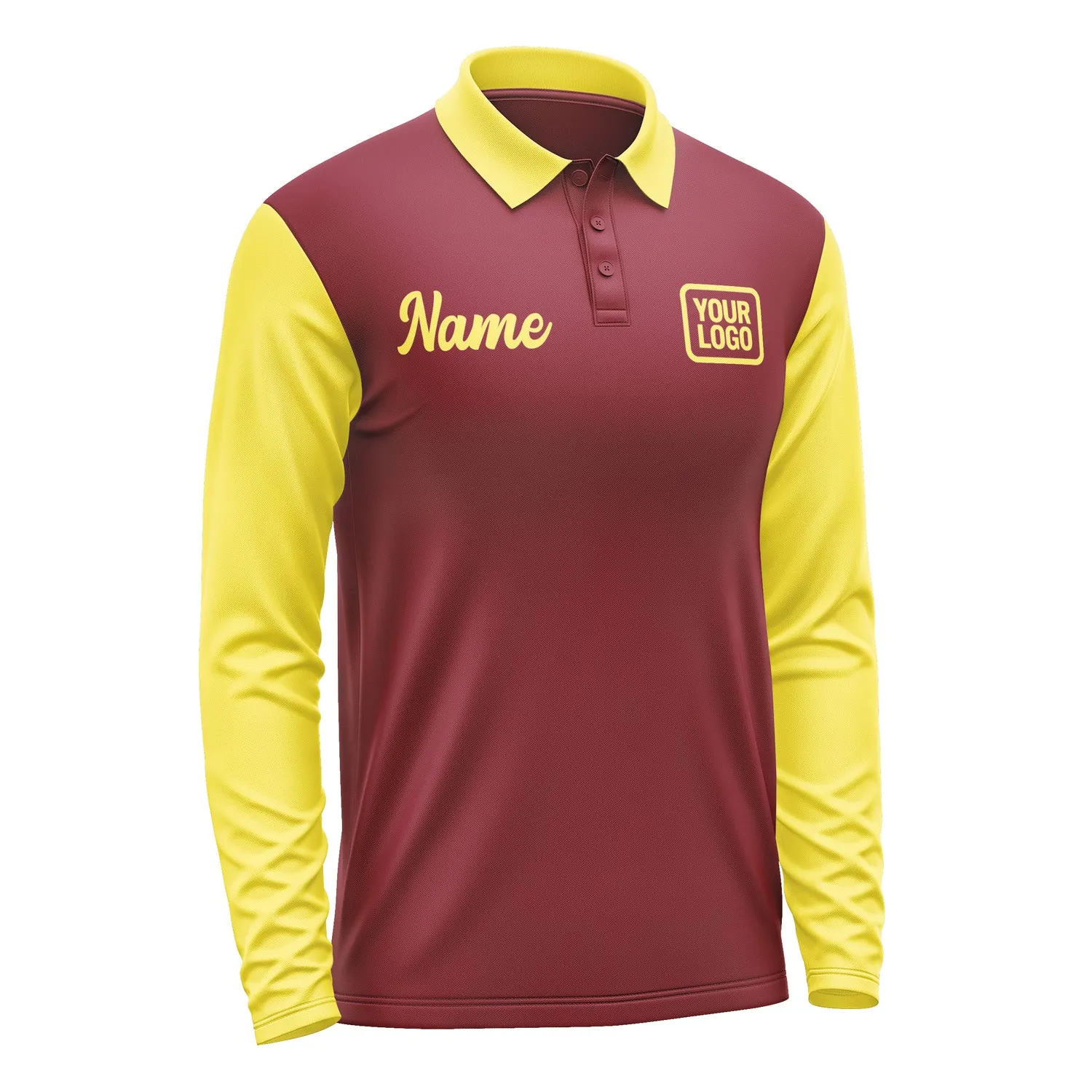 Custom Crimson Red Light Yellow Long Sleeve Polo Shirt sold by Tailorly product image thumbnail 4