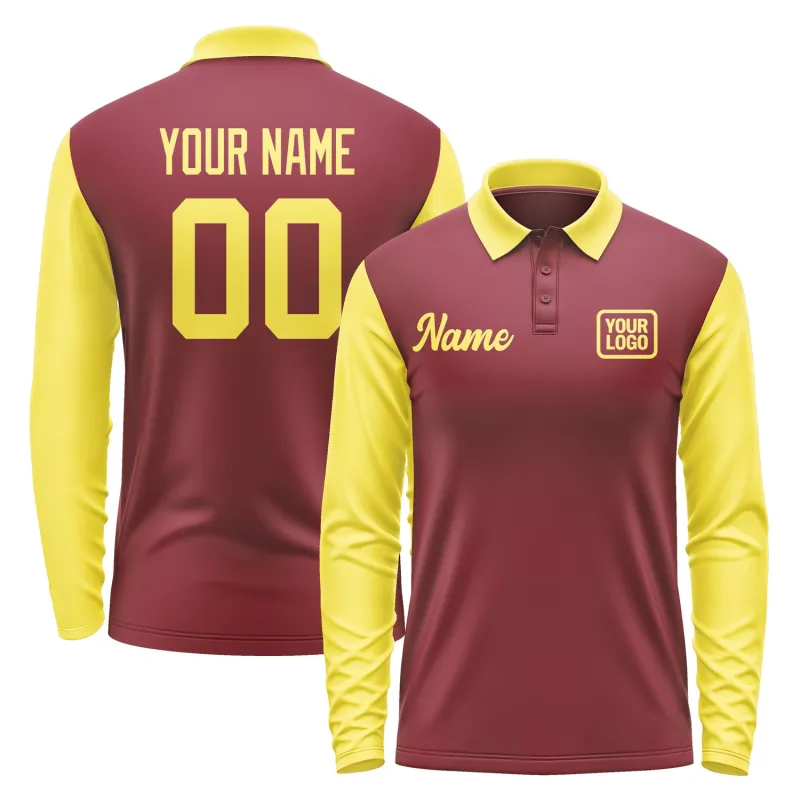Custom Crimson Red Light Yellow Long Sleeve Polo Shirt sold by Tailorly