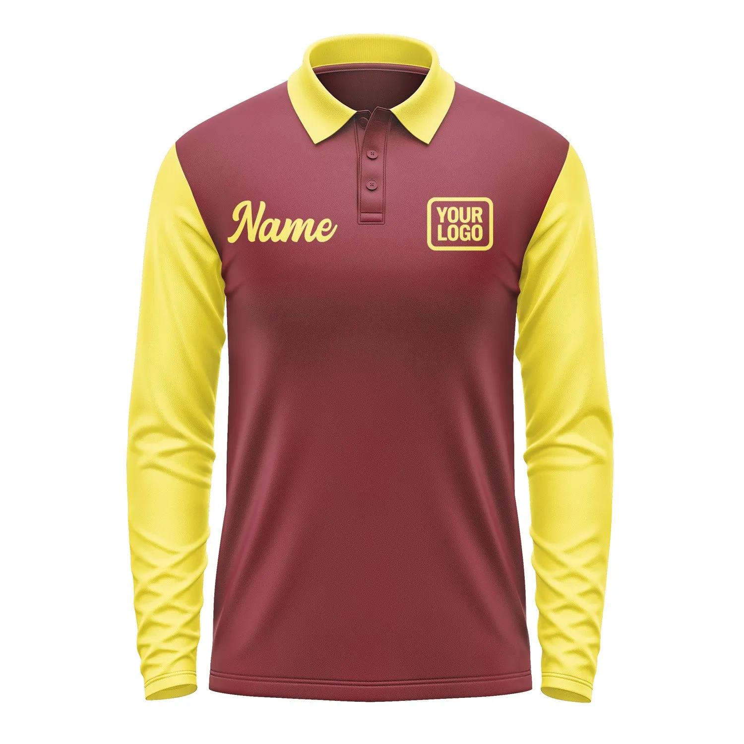 Custom Crimson Red Light Yellow Long Sleeve Polo Shirt sold by Tailorly product image thumbnail 2