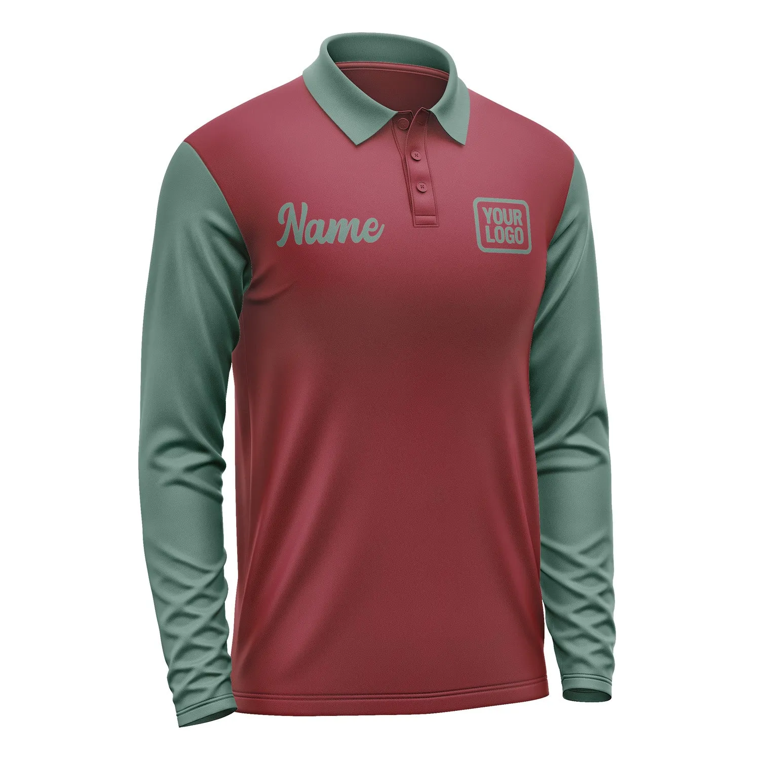 Custom Crimson Red Blue Green Long Sleeve Polo Shirt sold by Tailorly product image thumbnail 4