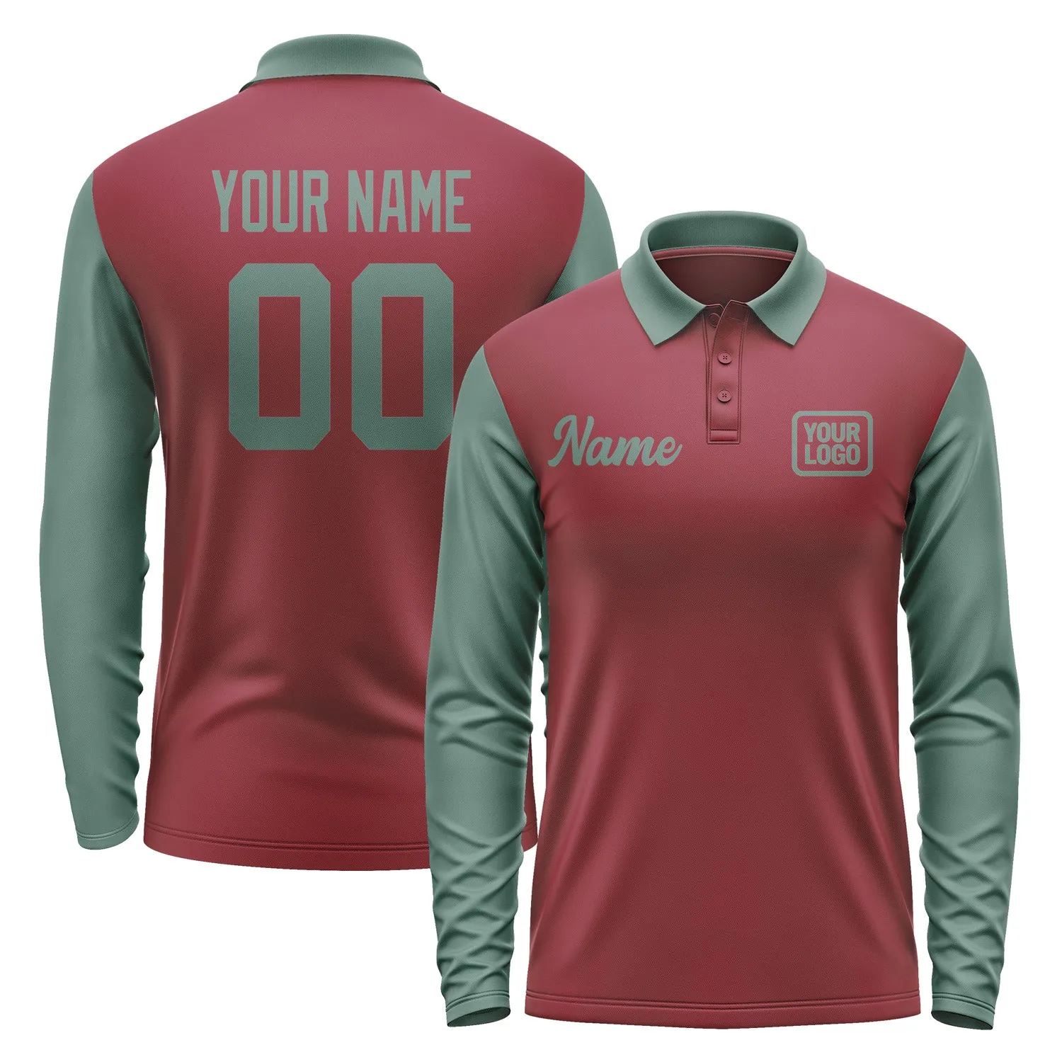 Custom Crimson Red Blue Green Long Sleeve Polo Shirt sold by Tailorly