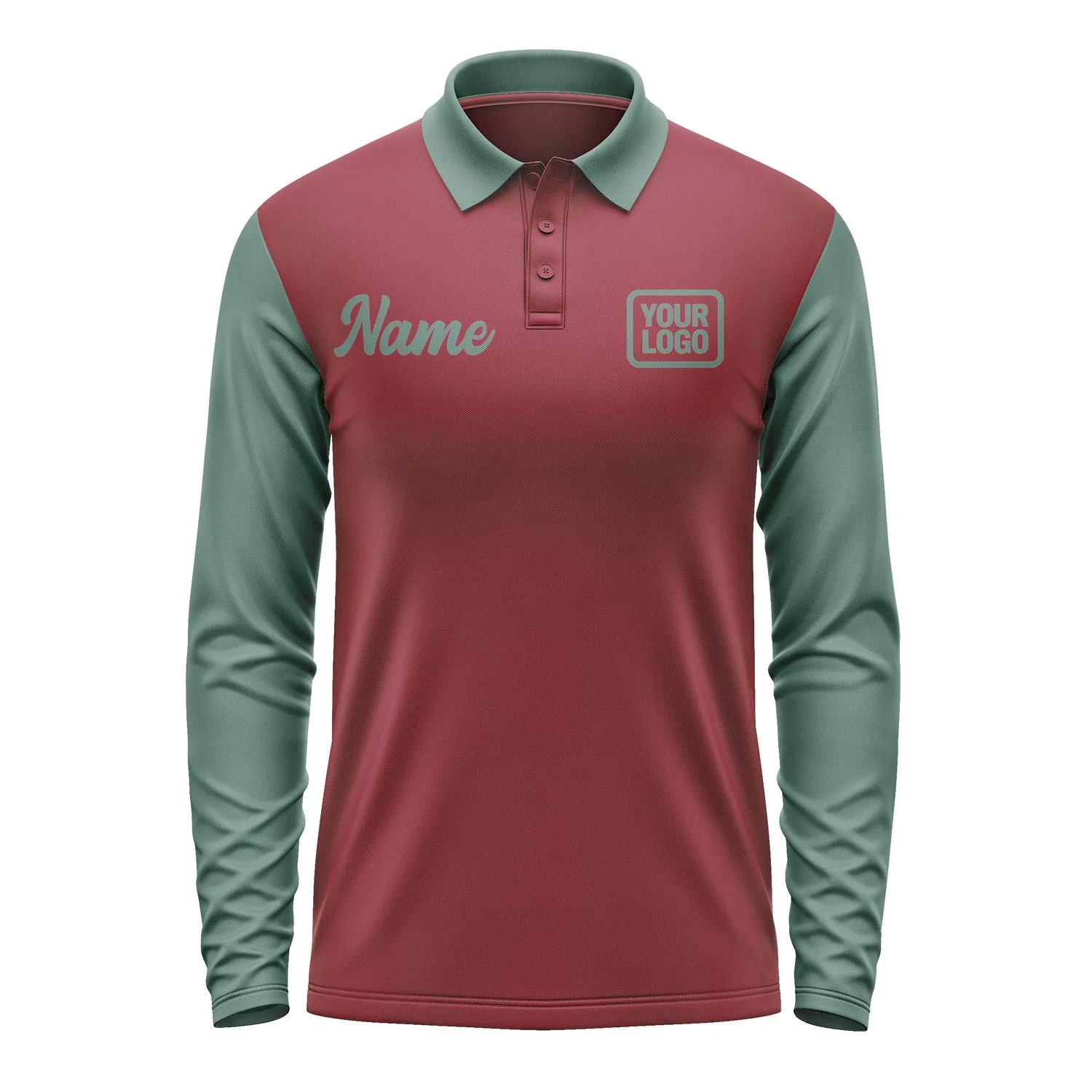 Custom Crimson Red Blue Green Long Sleeve Polo Shirt sold by Tailorly product image thumbnail 2