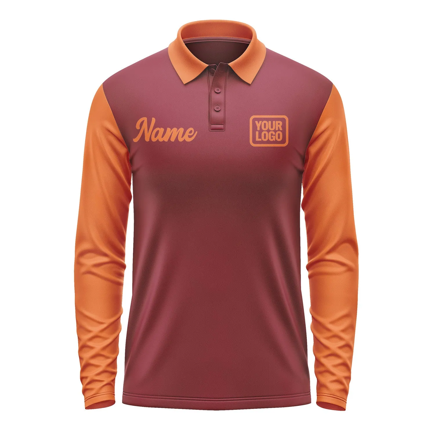 Custom Crimson Red Orange Long Sleeve Polo Shirt sold by Tailorly product image thumbnail 2