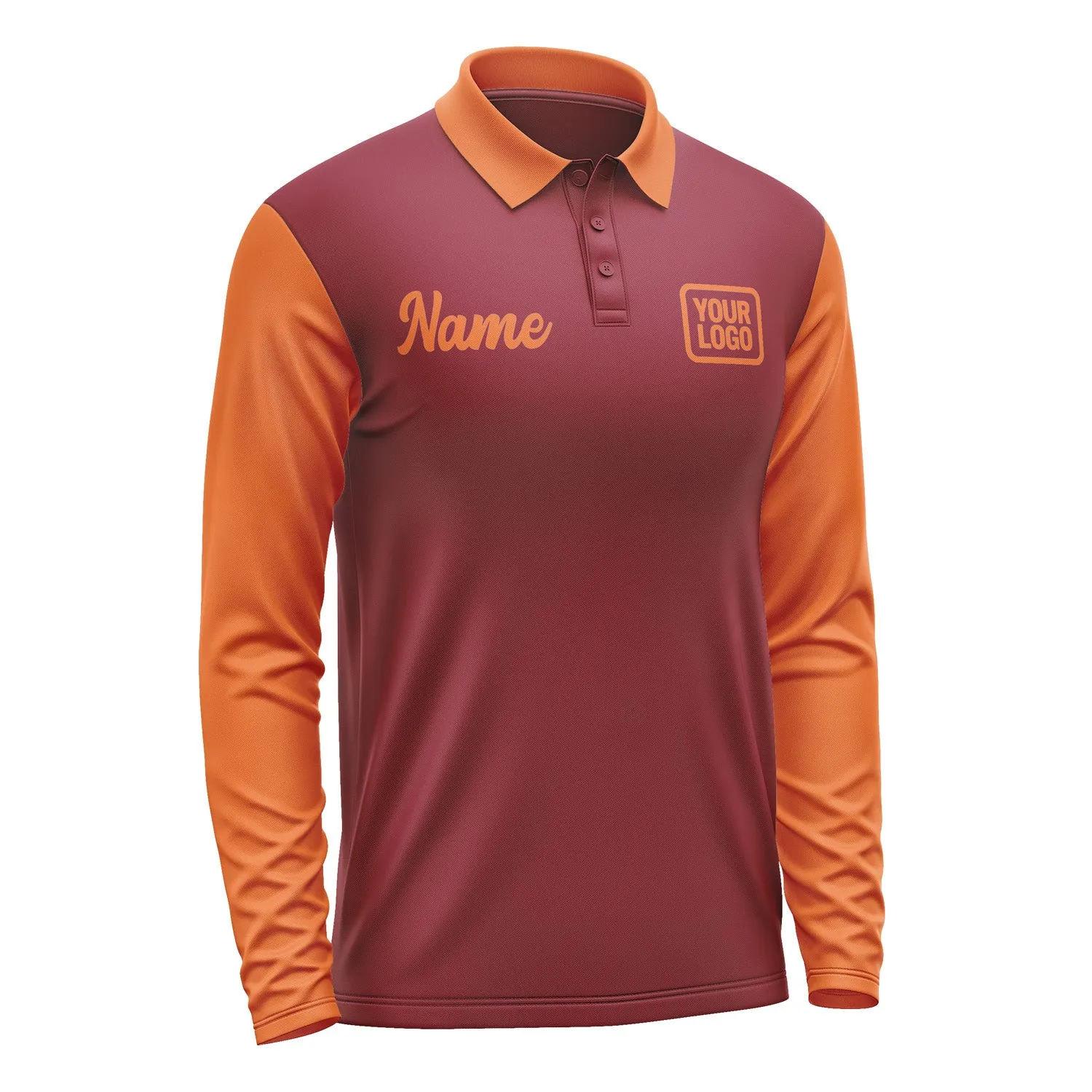 Custom Crimson Red Orange Long Sleeve Polo Shirt sold by Tailorly product image thumbnail 4