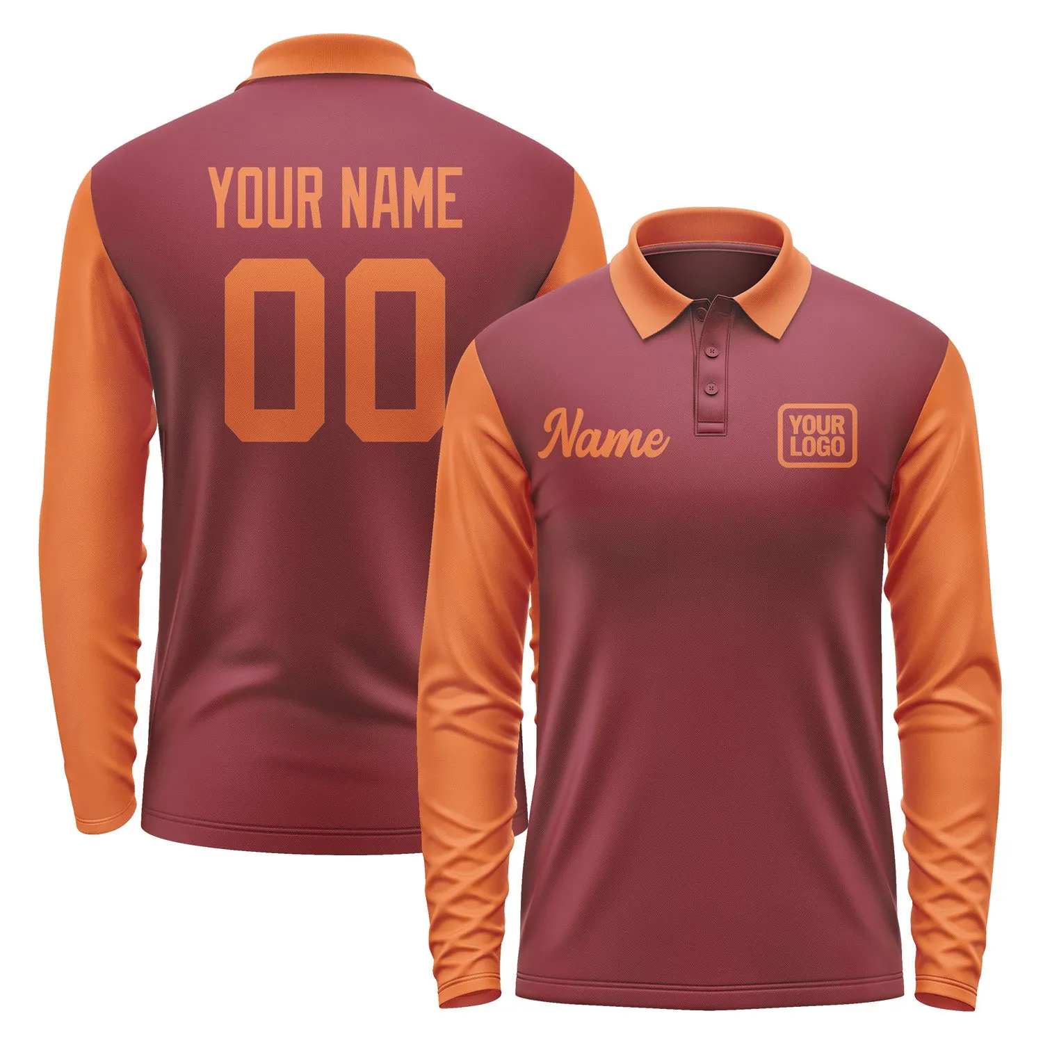 Custom Crimson Red Orange Long Sleeve Polo Shirt sold by Tailorly