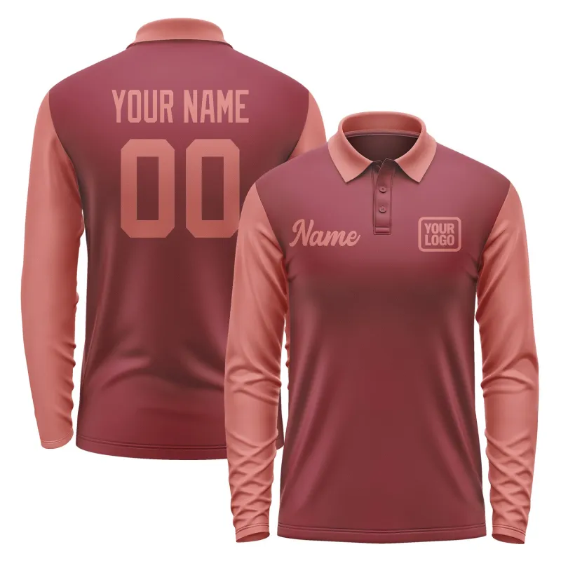 Custom Crimson Red Copper Rose Long Sleeve Polo Shirt sold by Tailorly