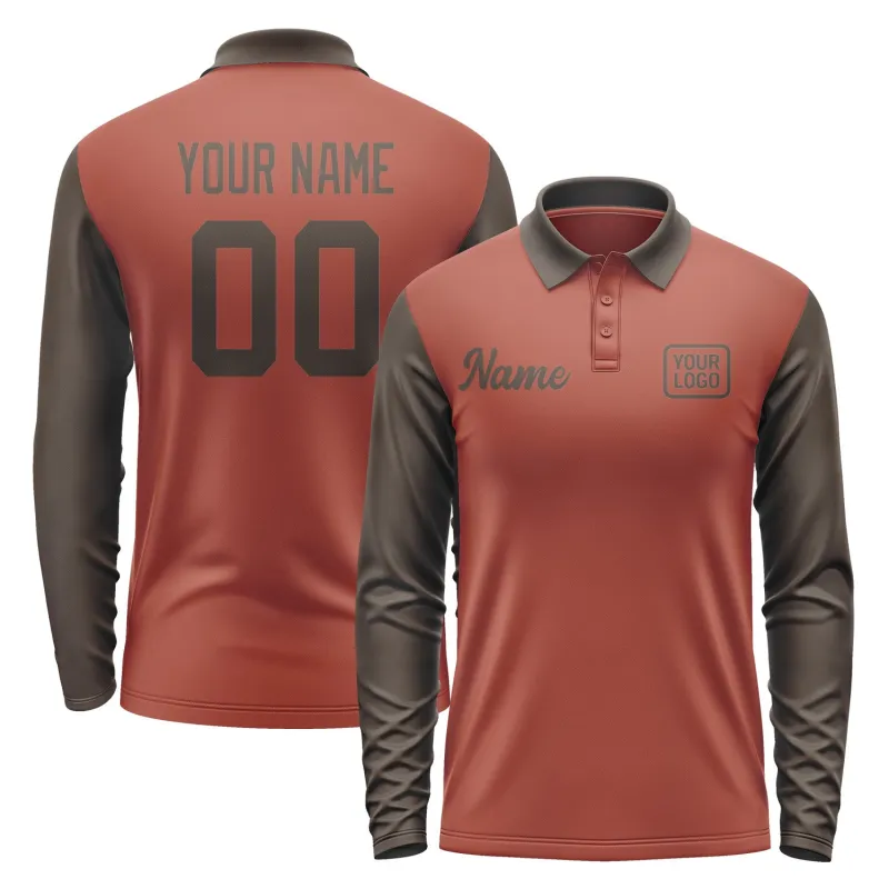 Custom Coral Red Brown Long Sleeve Polo Shirt sold by Tailorly