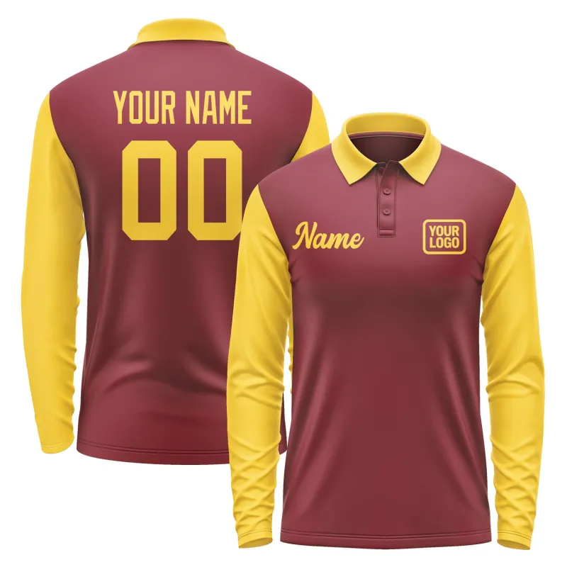 Custom Crimson Red Gold Long Sleeve Polo Shirt sold by Tailorly