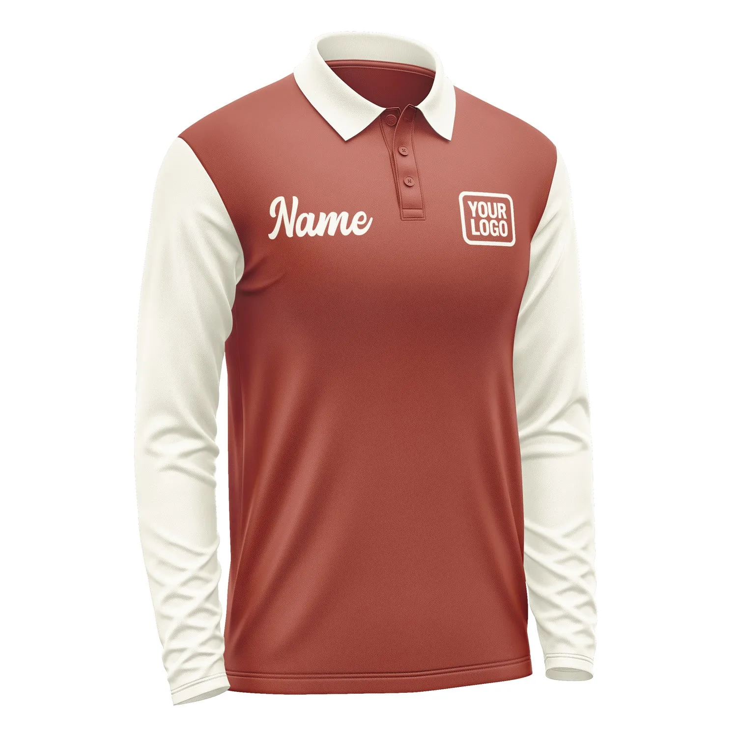 Custom Coral Red Cream Long Sleeve Polo Shirt sold by Tailorly product image thumbnail 4