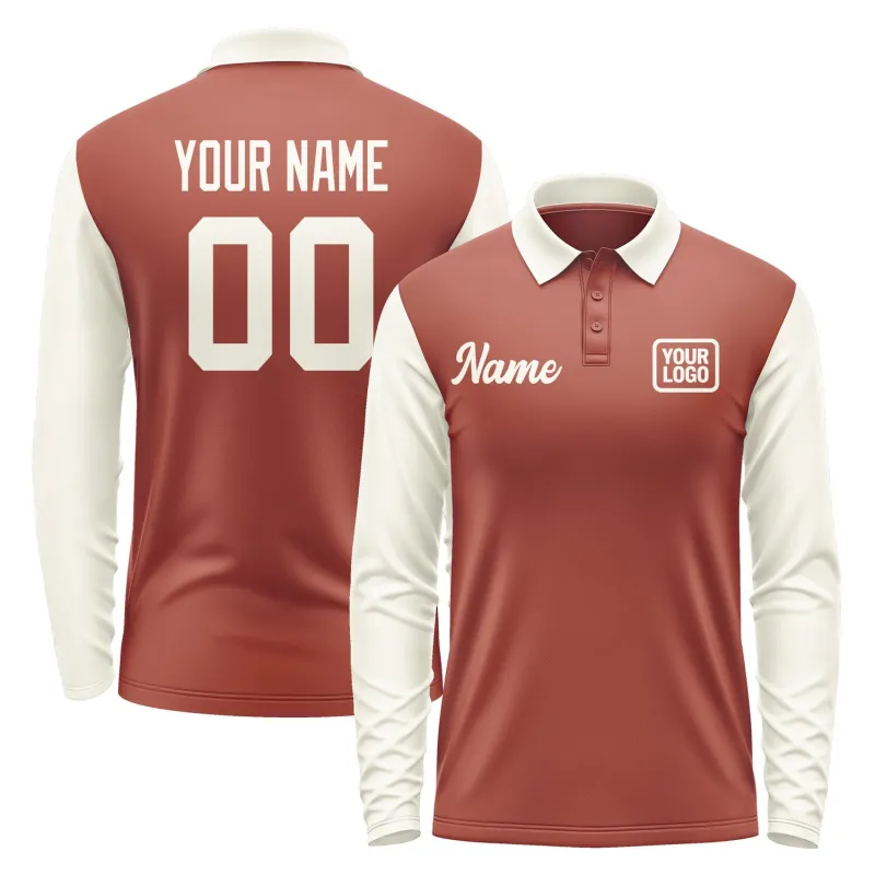 Custom Coral Red Cream Long Sleeve Polo Shirt sold by Tailorly