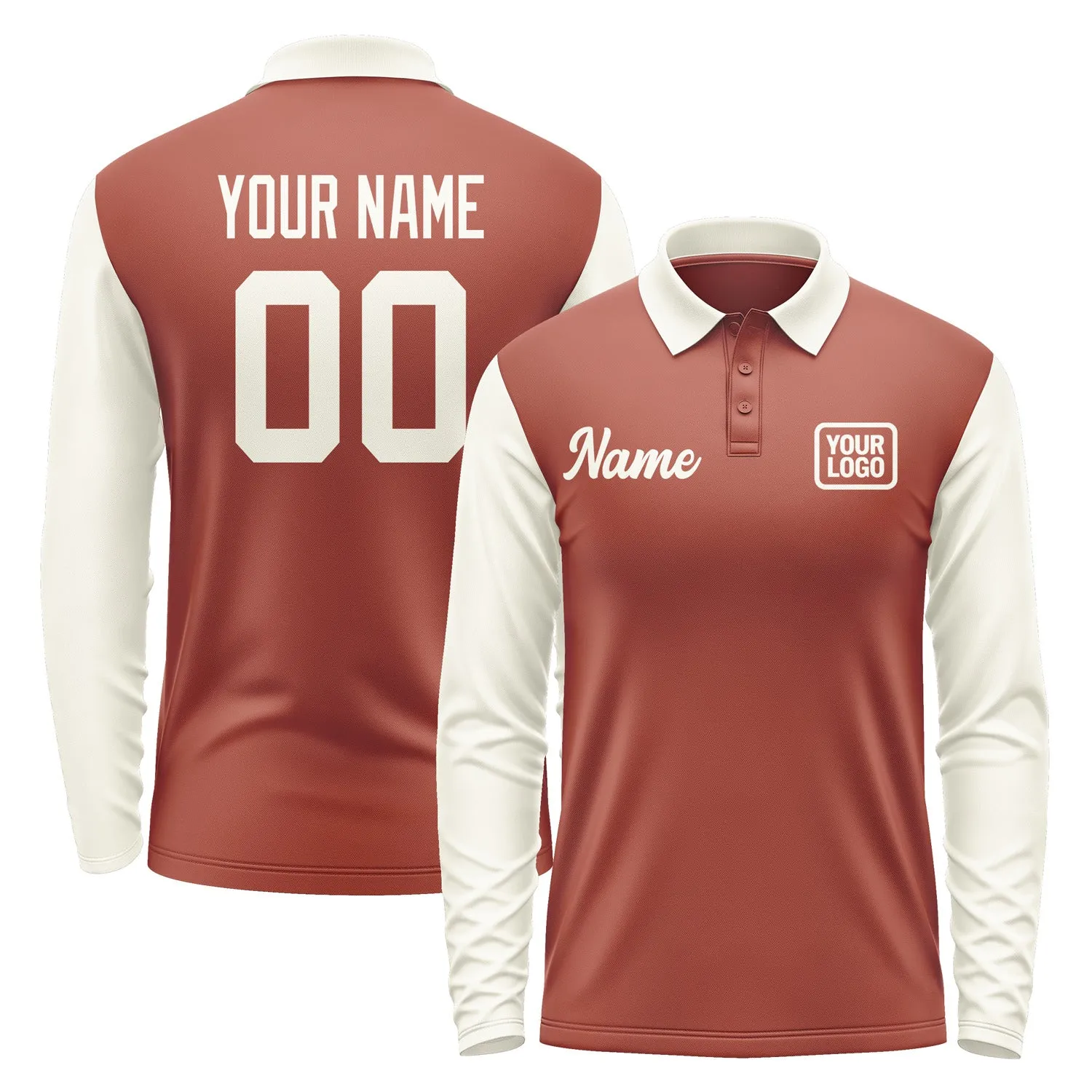 Custom Coral Red Cream Long Sleeve Polo Shirt sold by Tailorly