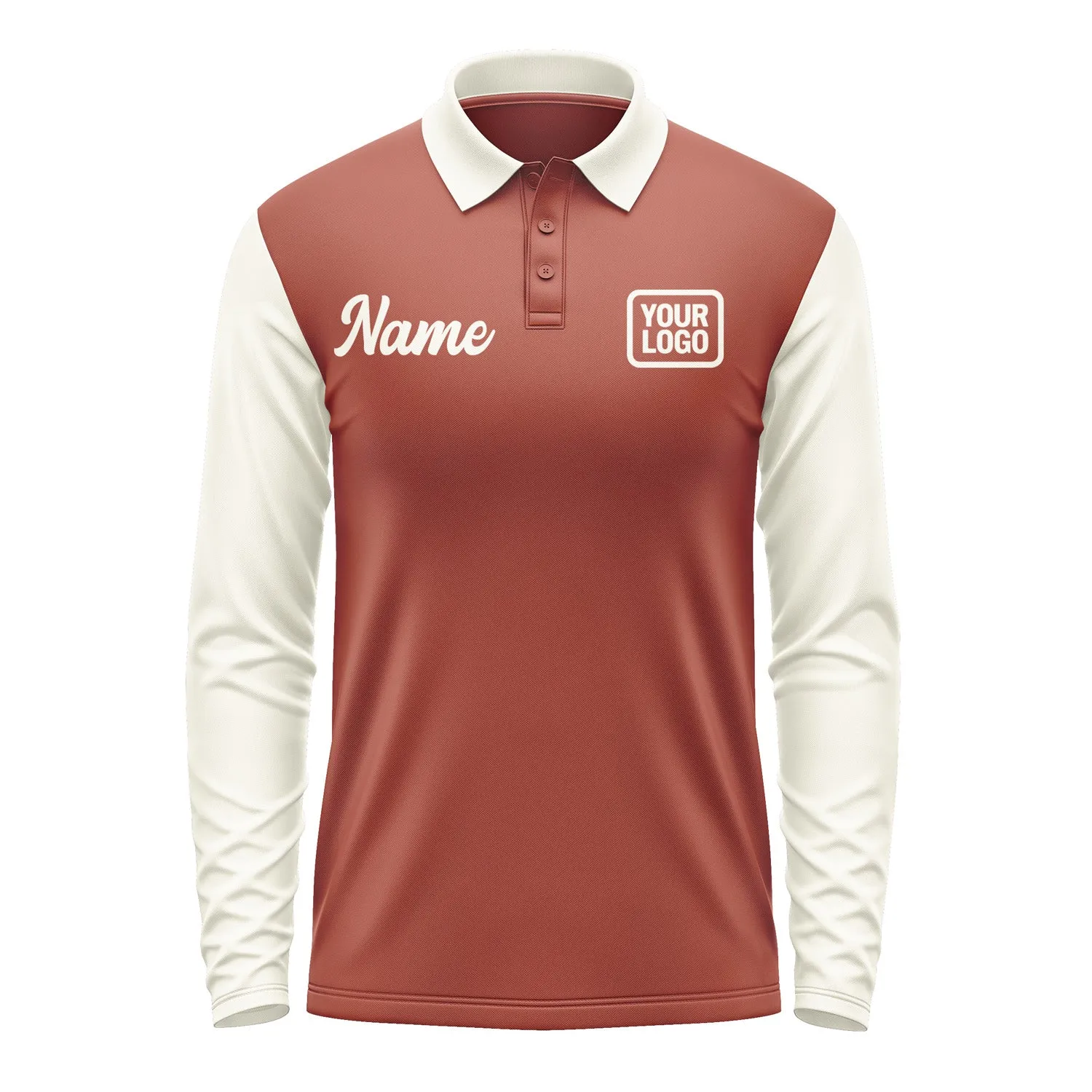 Custom Coral Red Cream Long Sleeve Polo Shirt sold by Tailorly product image thumbnail 2