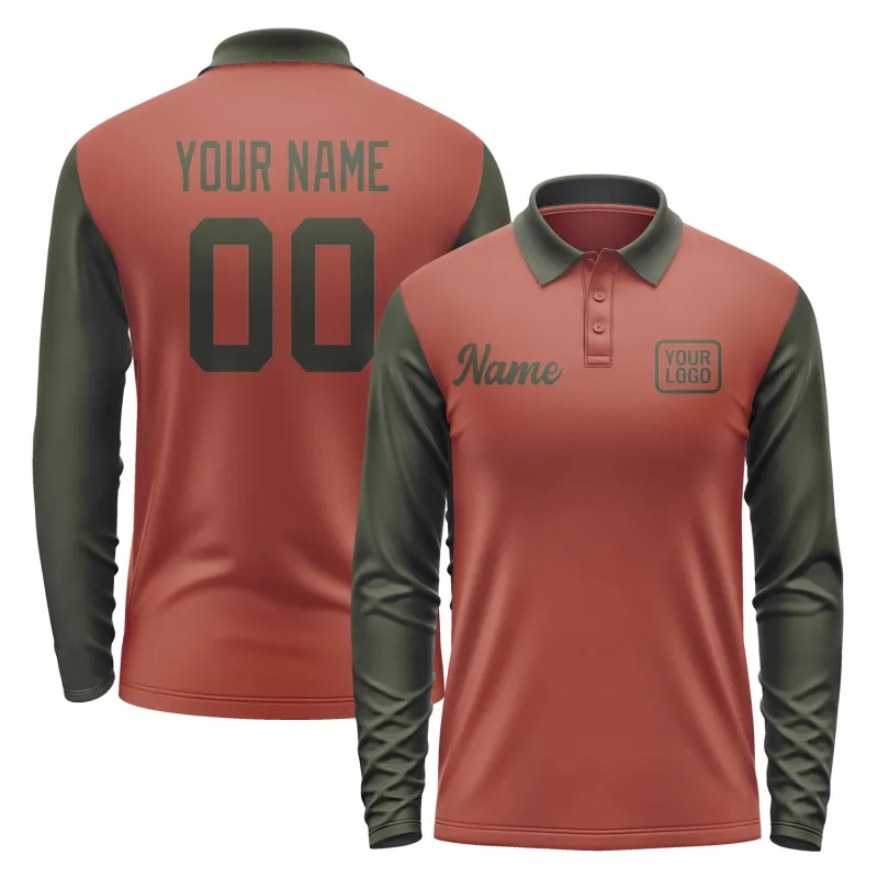 Custom Coral Red Olive Long Sleeve Polo Shirt sold by Tailorly