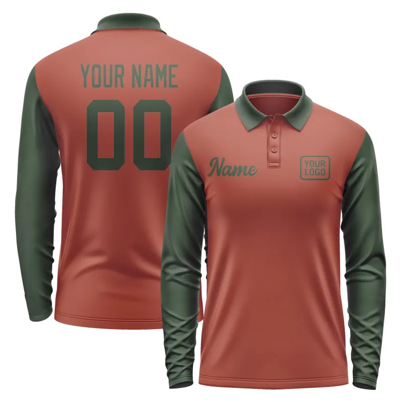 Custom Coral Red Dark Green Long Sleeve Polo Shirt sold by Tailorly