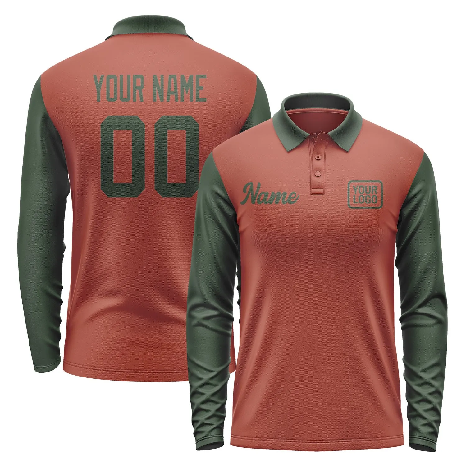 Custom Coral Red Dark Green Long Sleeve Polo Shirt sold by Tailorly