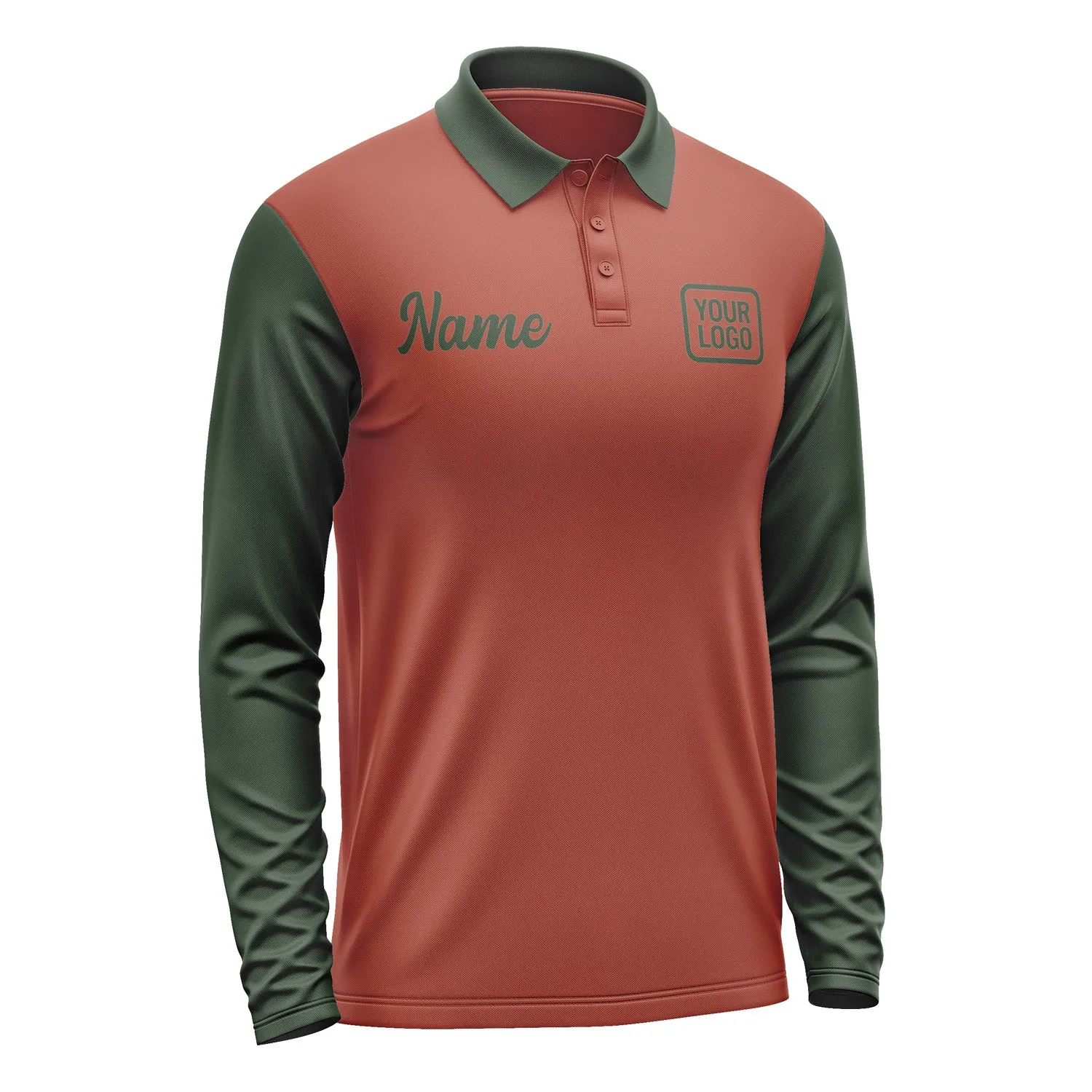 Custom Coral Red Dark Green Long Sleeve Polo Shirt sold by Tailorly product image thumbnail 4