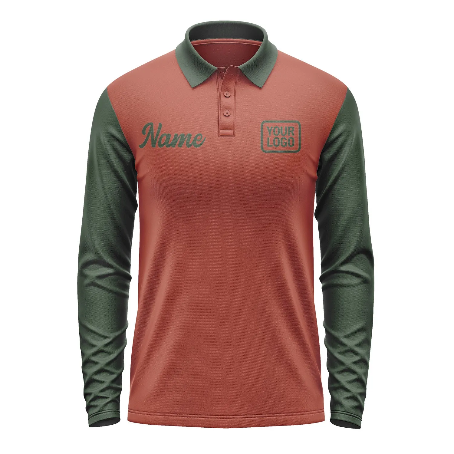 Custom Coral Red Dark Green Long Sleeve Polo Shirt sold by Tailorly product image thumbnail 2