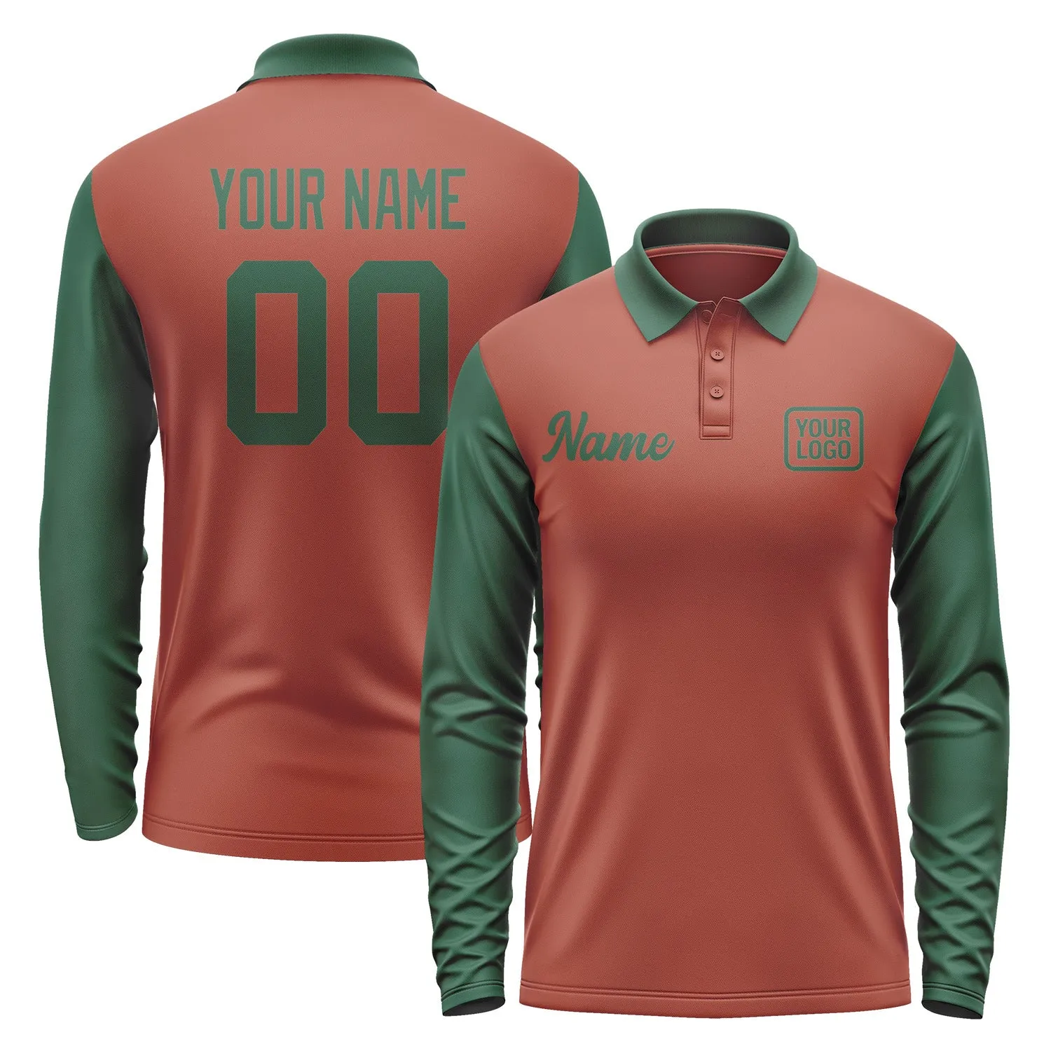 Custom Coral Red Green Long Sleeve Polo Shirt sold by Tailorly