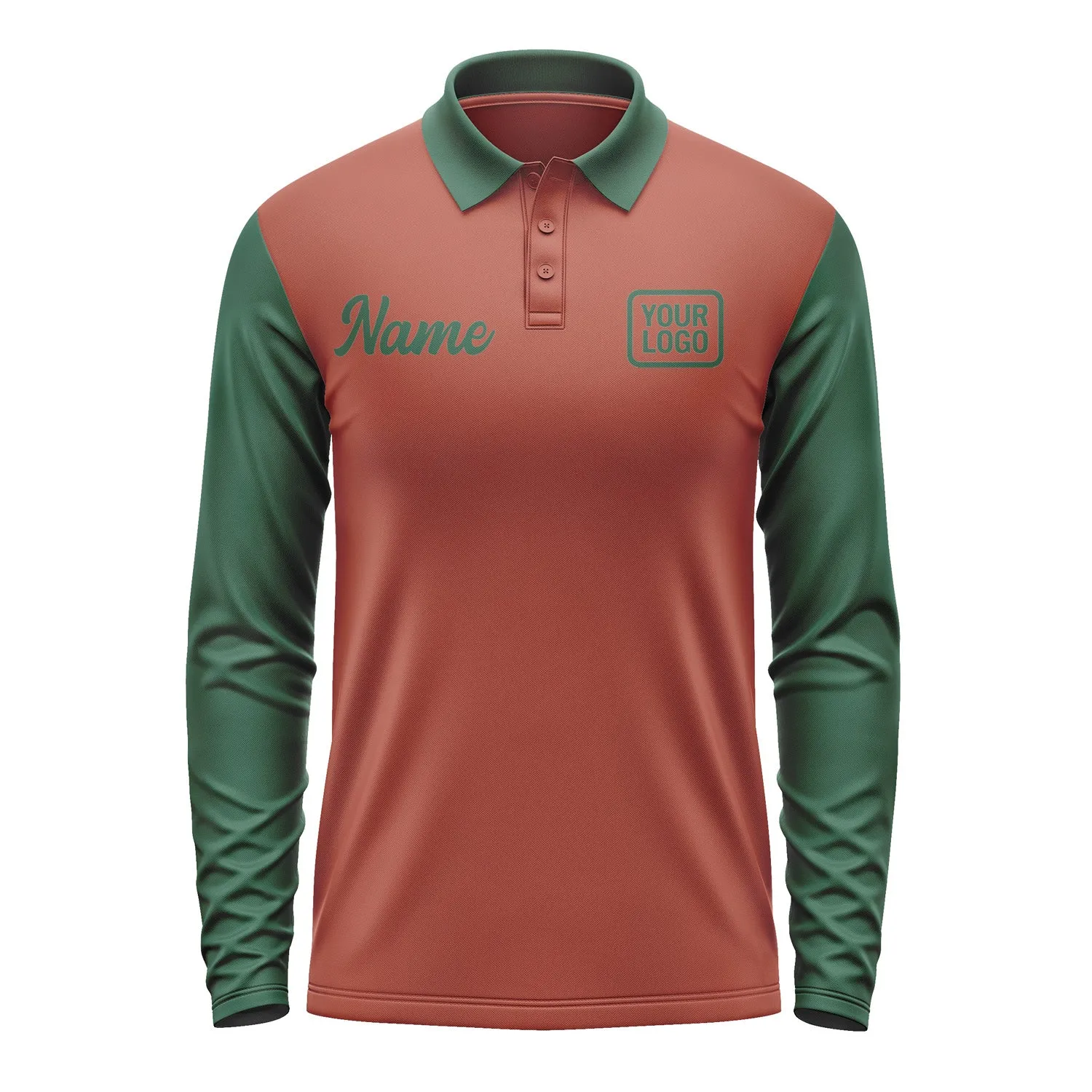 Custom Coral Red Green Long Sleeve Polo Shirt sold by Tailorly product image thumbnail 2