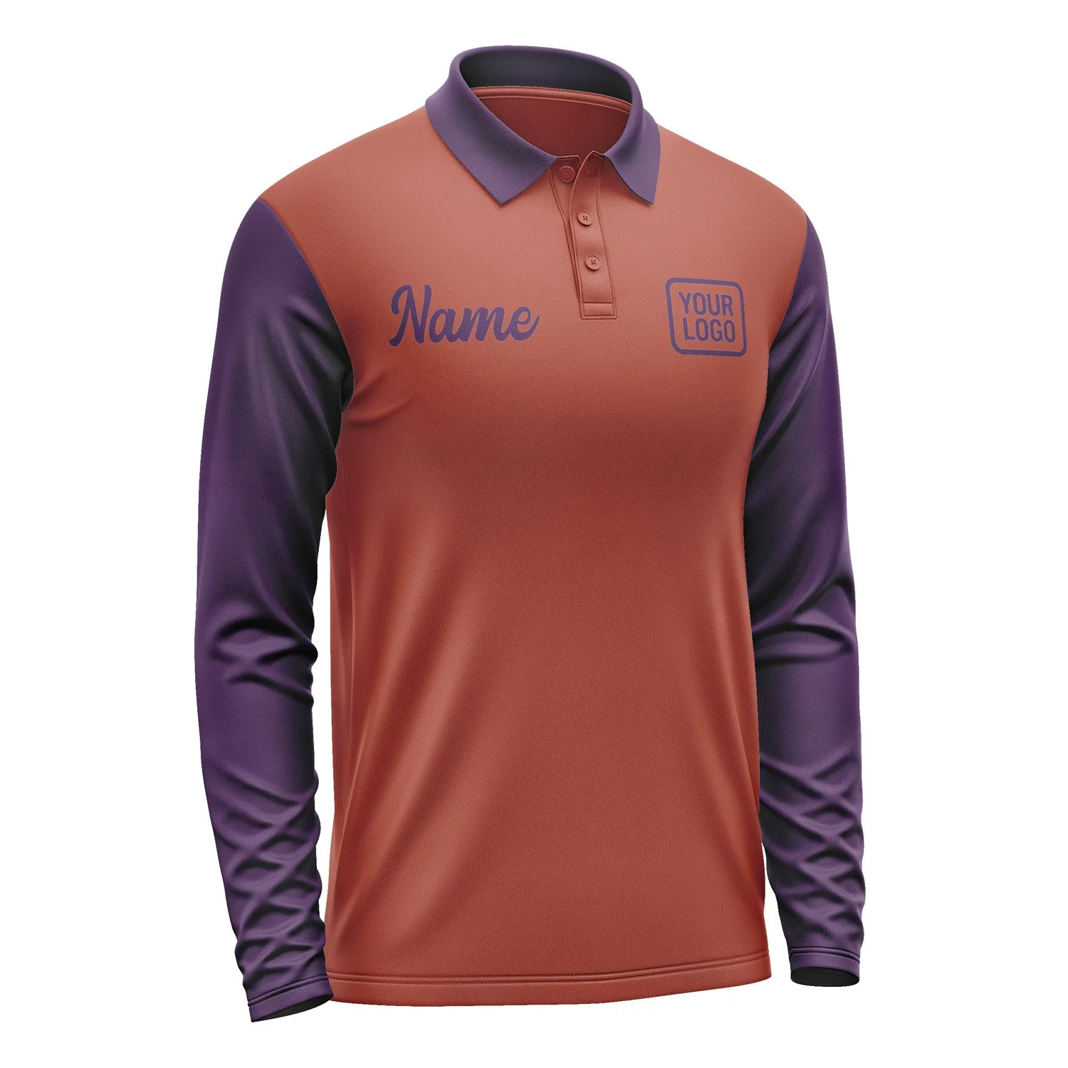Custom Coral Red Purple Long Sleeve Polo Shirt sold by Tailorly product image thumbnail 4