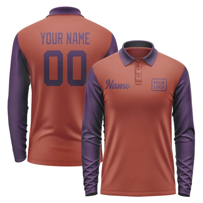 Custom Coral Red Purple Long Sleeve Polo Shirt sold by Tailorly