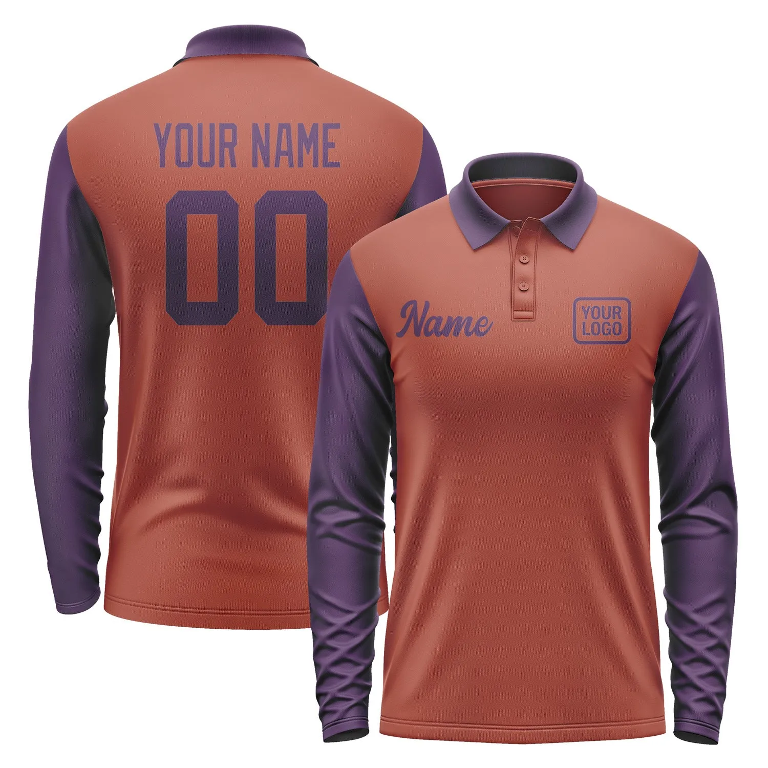 Custom Coral Red Purple Long Sleeve Polo Shirt sold by Tailorly