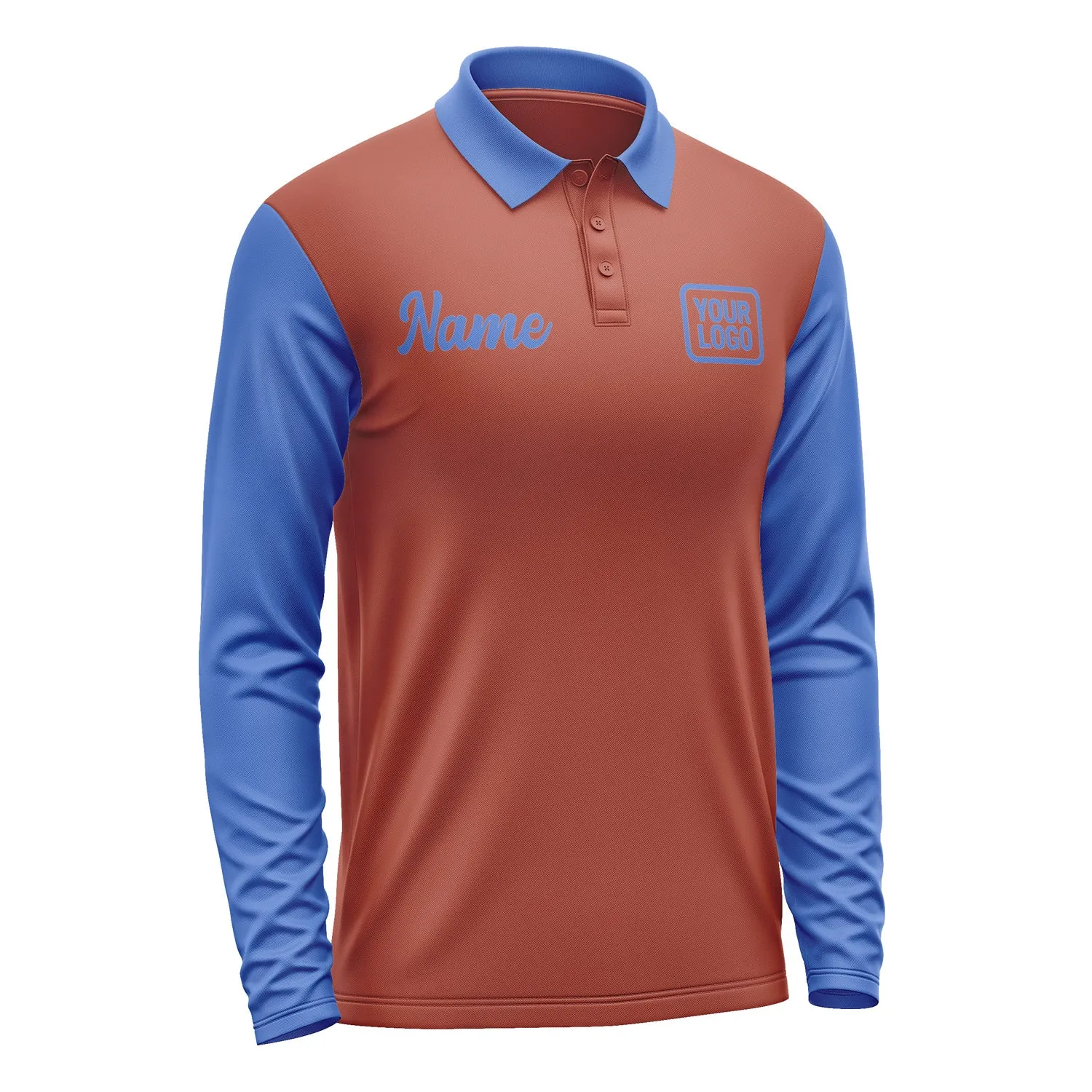 Custom Coral Red Sky Blue Long Sleeve Polo Shirt sold by Tailorly product image thumbnail 4