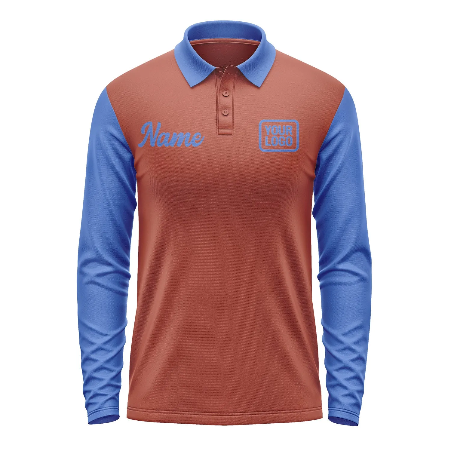 Custom Coral Red Sky Blue Long Sleeve Polo Shirt sold by Tailorly product image thumbnail 2