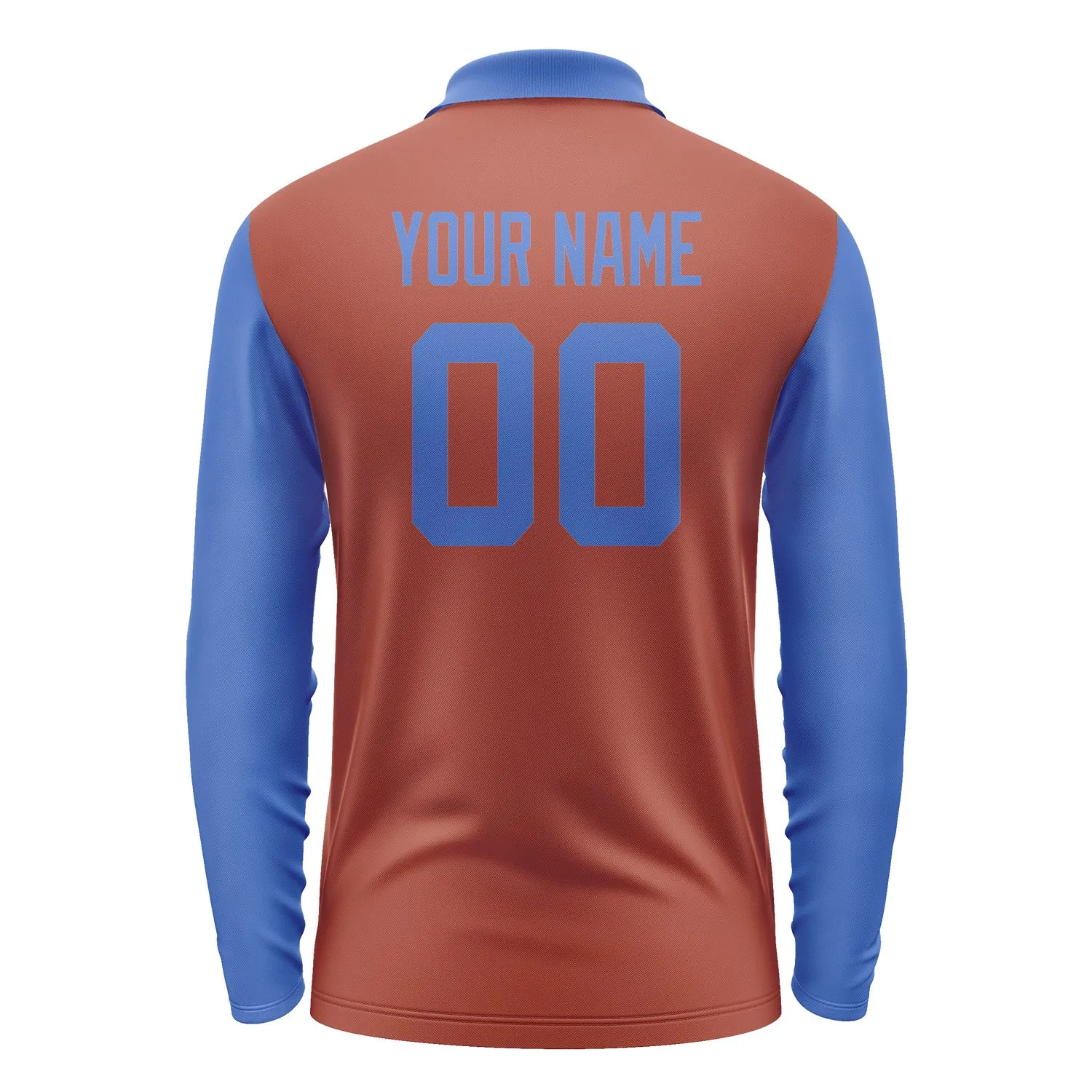 Custom Coral Red Sky Blue Long Sleeve Polo Shirt sold by Tailorly product image thumbnail 3
