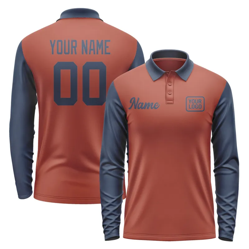 Custom Coral Red Blue Long Sleeve Polo Shirt sold by Tailorly