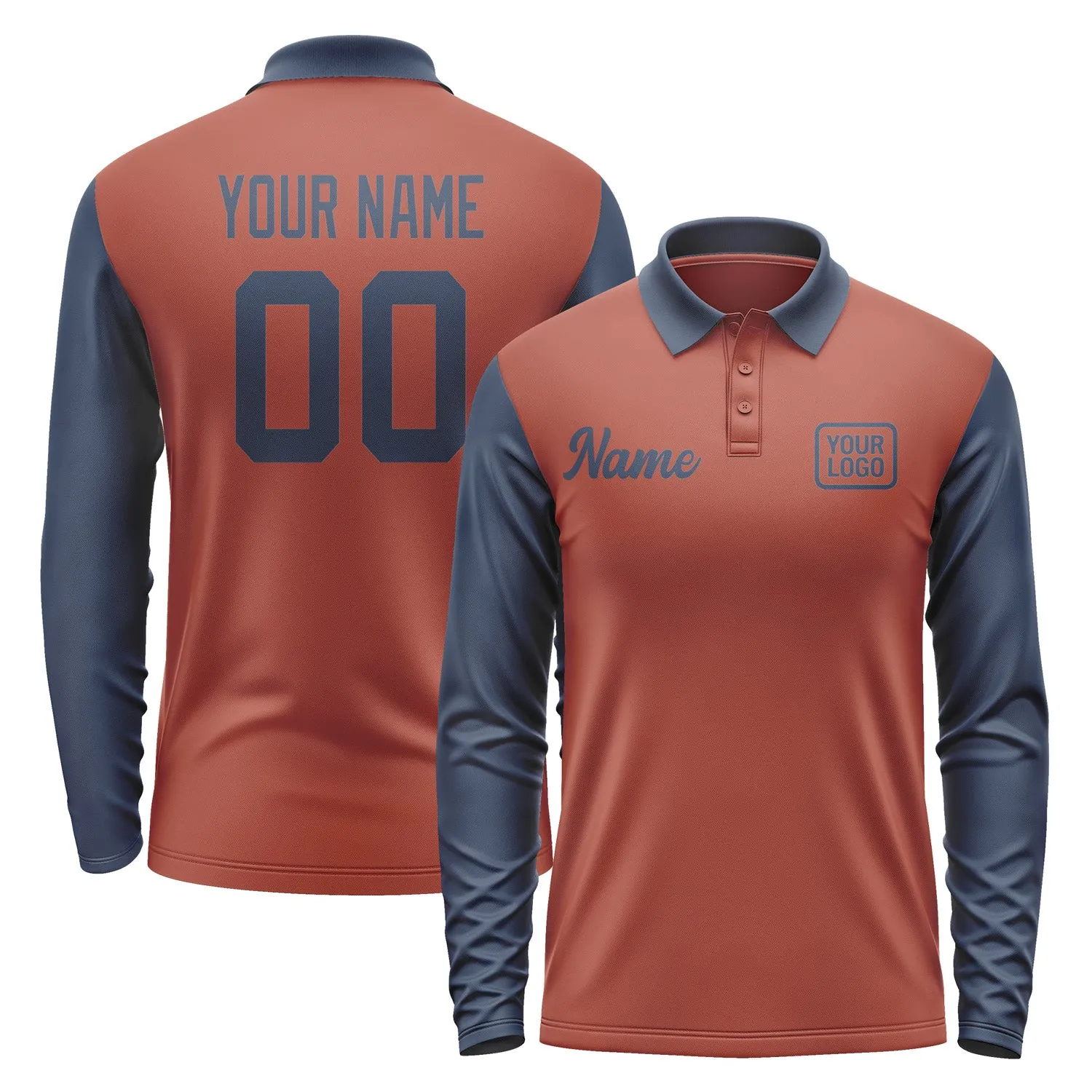 Custom Coral Red Blue Long Sleeve Polo Shirt sold by Tailorly