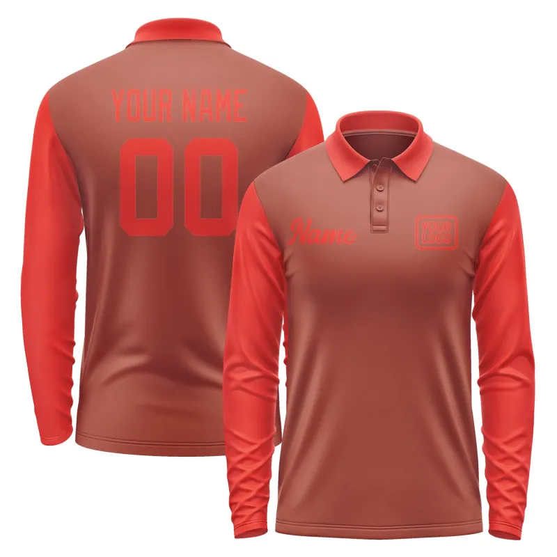 Custom Coral Red Orange Red Long Sleeve Polo Shirt sold by Tailorly