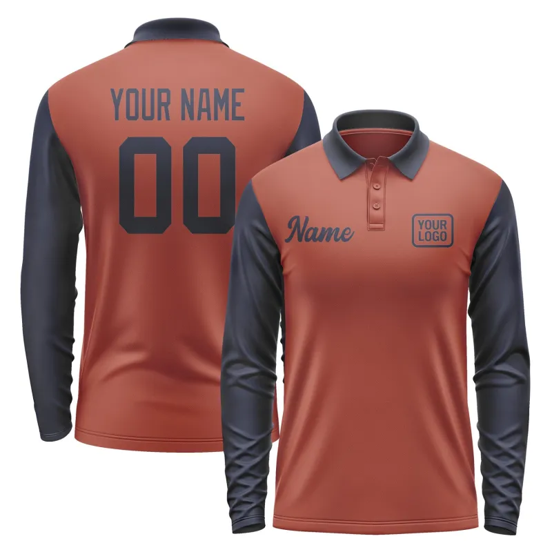 Custom Coral Red Navy Long Sleeve Polo Shirt sold by Tailorly