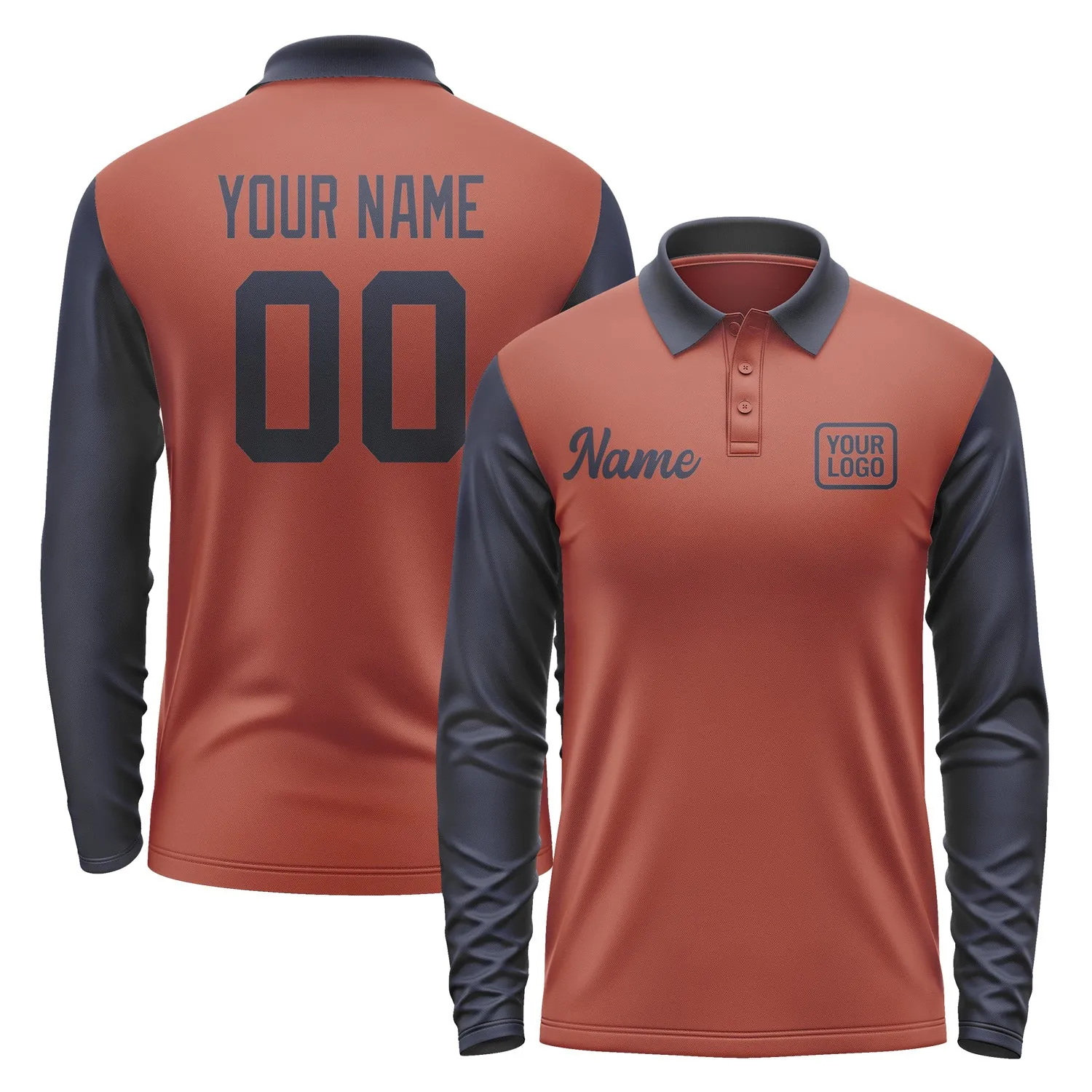 Custom Coral Red Navy Long Sleeve Polo Shirt sold by Tailorly