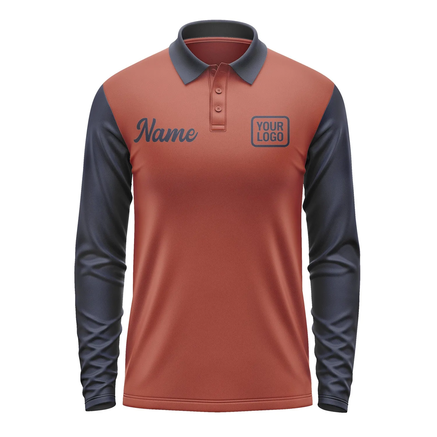 Custom Coral Red Navy Long Sleeve Polo Shirt sold by Tailorly product image thumbnail 2