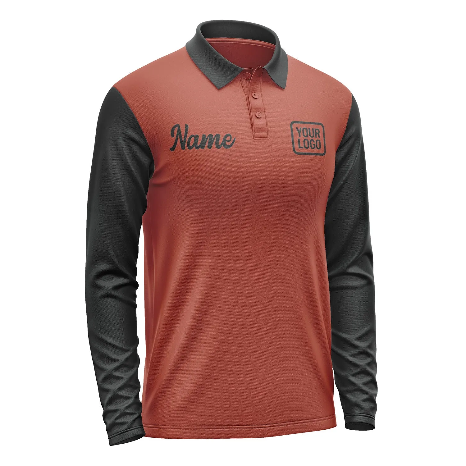 Custom Coral Red Black Long Sleeve Polo Shirt sold by Tailorly product image thumbnail 4