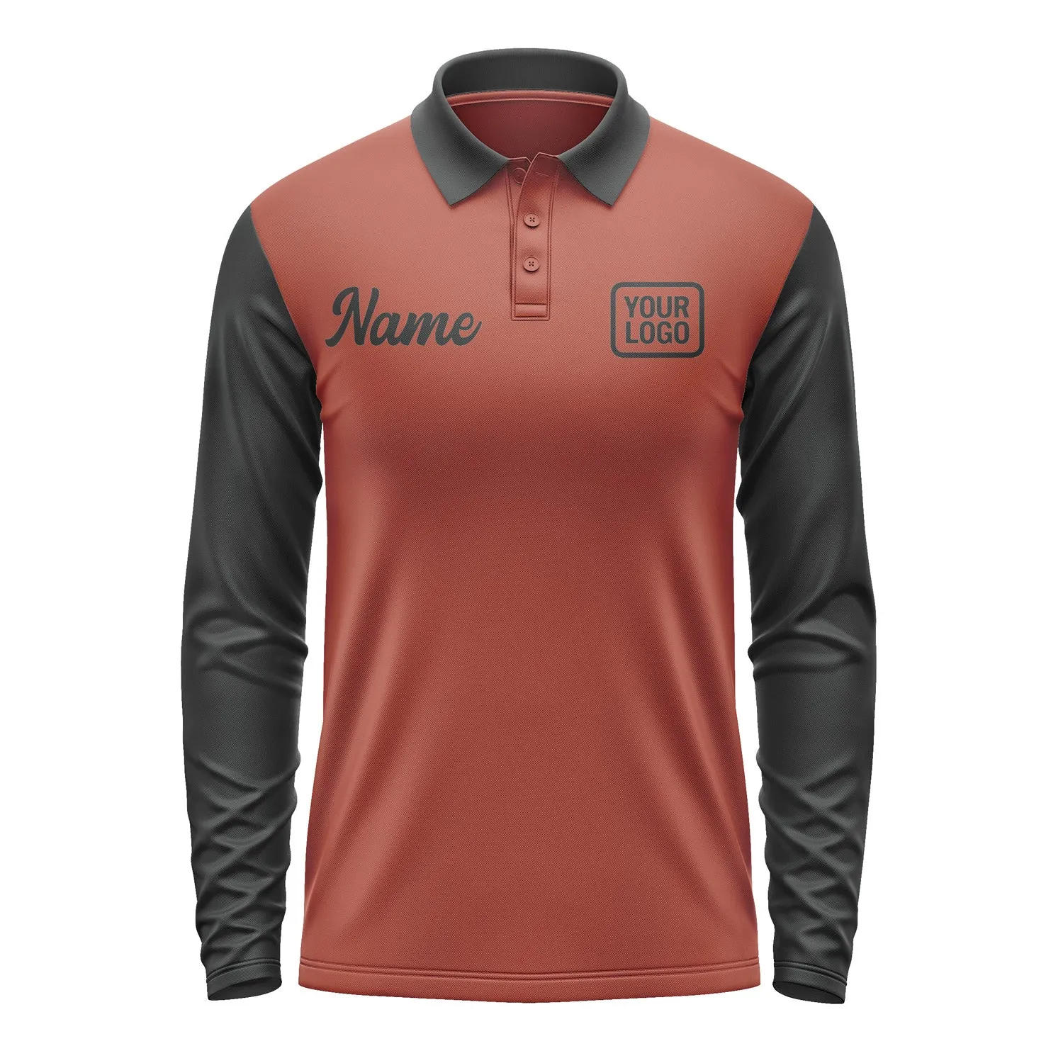 Custom Coral Red Black Long Sleeve Polo Shirt sold by Tailorly product image thumbnail 2