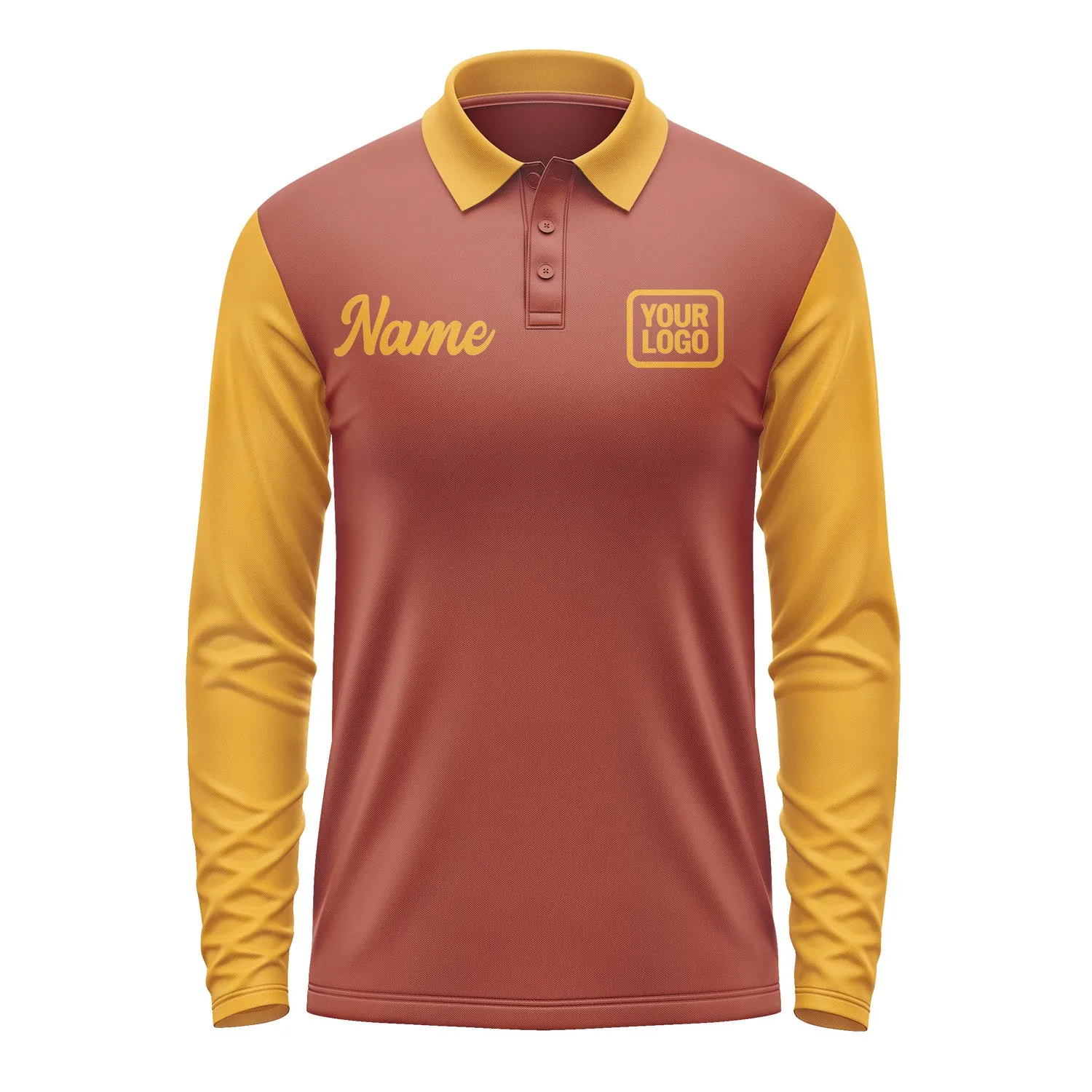 Custom Coral Red Yellow Long Sleeve Polo Shirt sold by Tailorly product image thumbnail 2