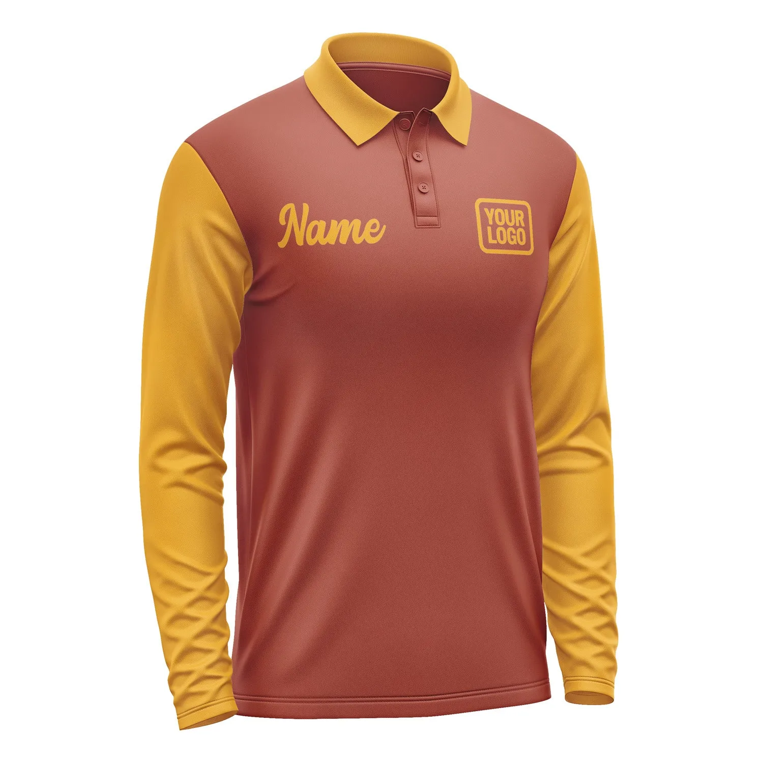 Custom Coral Red Yellow Long Sleeve Polo Shirt sold by Tailorly product image thumbnail 4