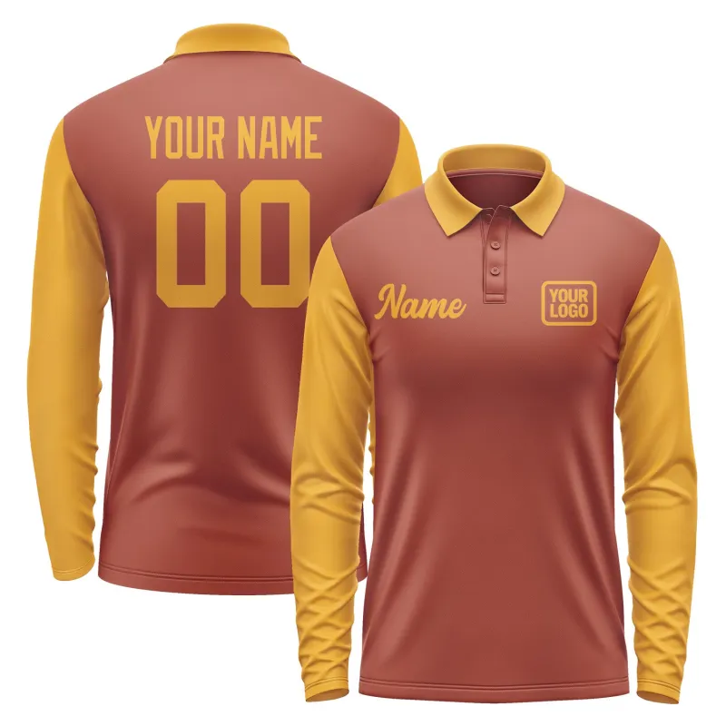 Custom Coral Red Yellow Long Sleeve Polo Shirt sold by Tailorly