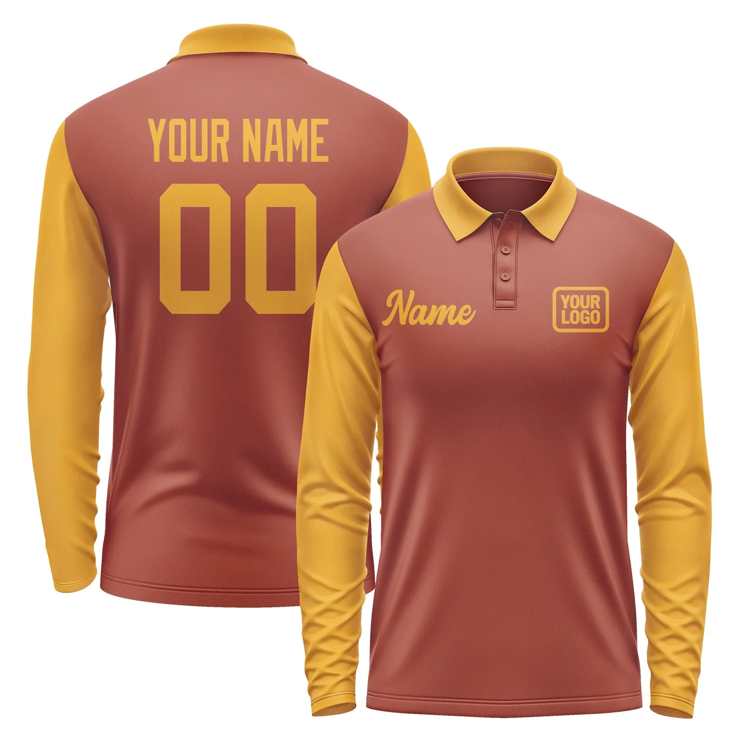 Custom Coral Red Yellow Long Sleeve Polo Shirt sold by Tailorly