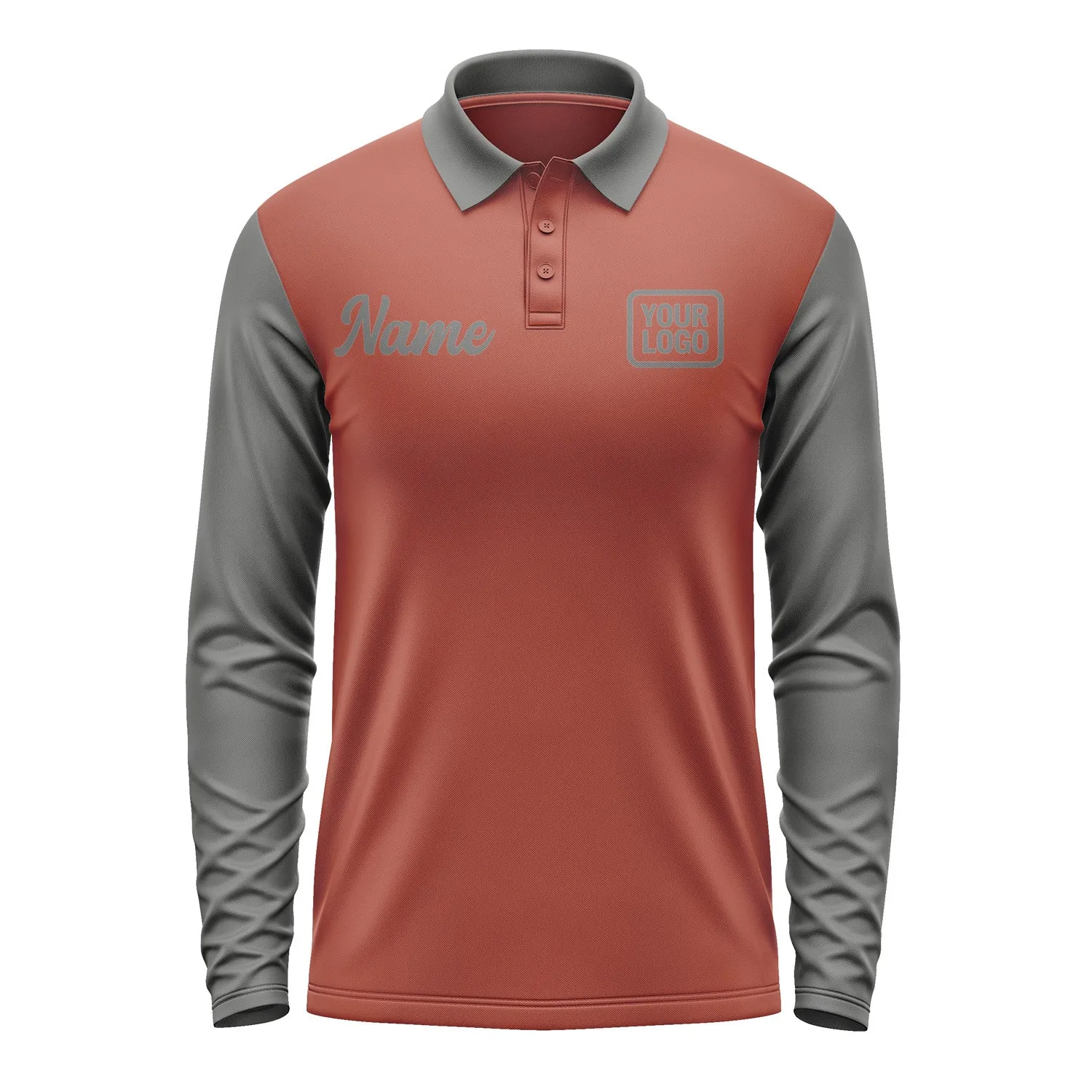 Custom Coral Red Dark Grey Long Sleeve Polo Shirt sold by Tailorly product image thumbnail 2